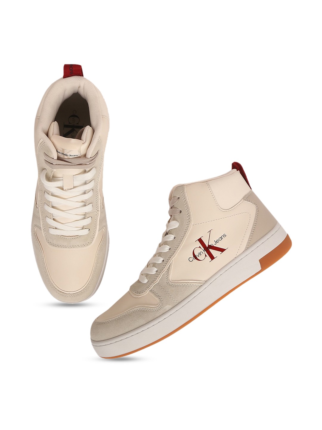 

Calvin Klein Jeans Men Leather Lace-up Sneakers, Beige