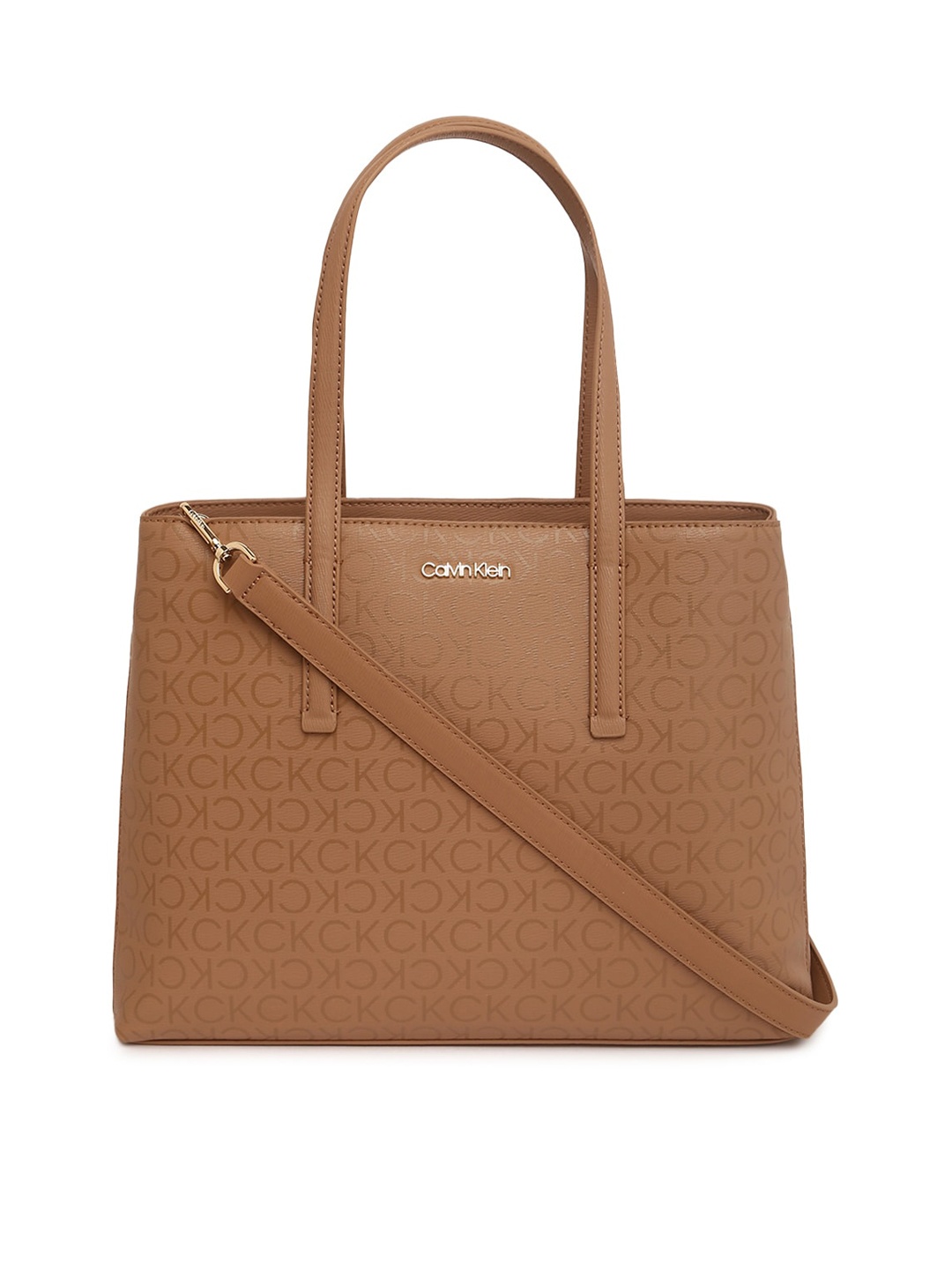 

Calvin Klein Jeans Brand Logo Printed Oversized Structured Shoulder Bag, Brown