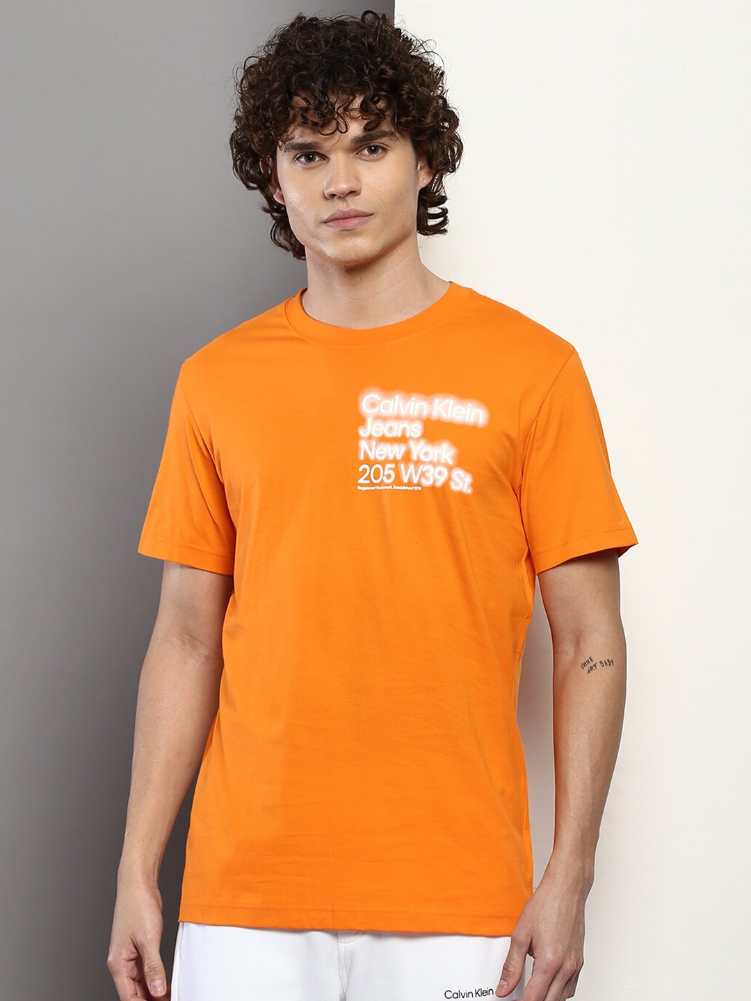 

Calvin Klein Jeans Brand Logo Printed Organic Cotton T-shirt, Orange