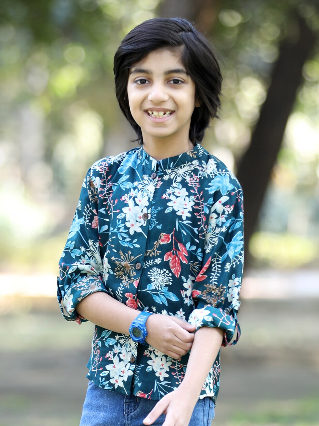

Cutiekins Boys Floral Printed Casual Shirt, Teal