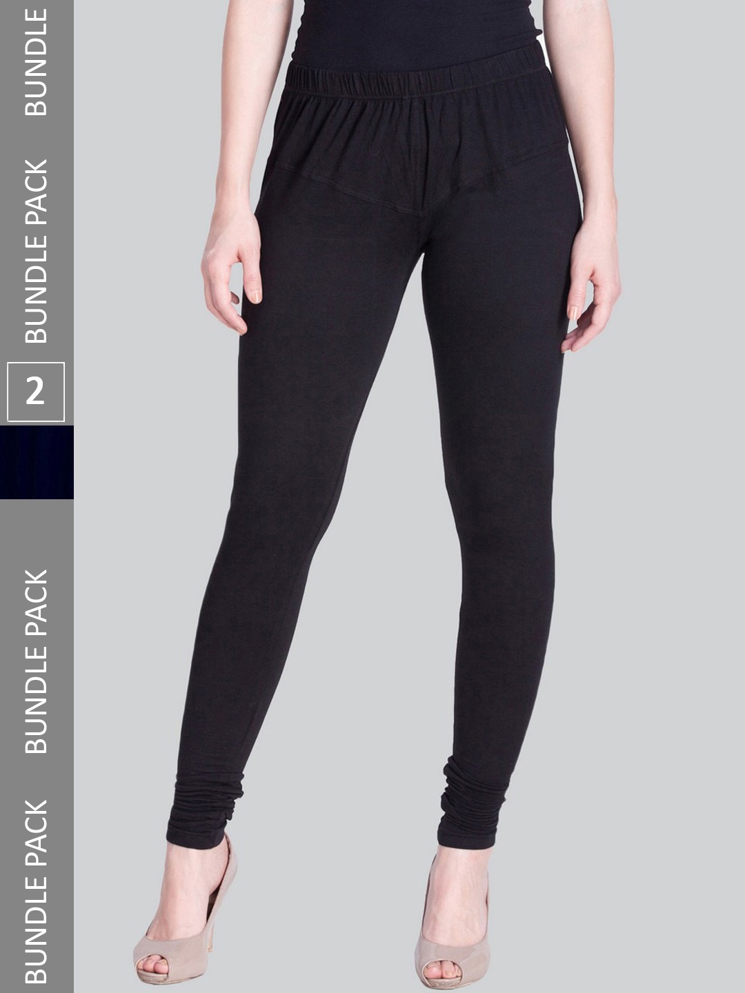 

LYRA Women Pack Of 2 4-Way Stretch Churidar-Length Cotton Lycra Leggings, Black