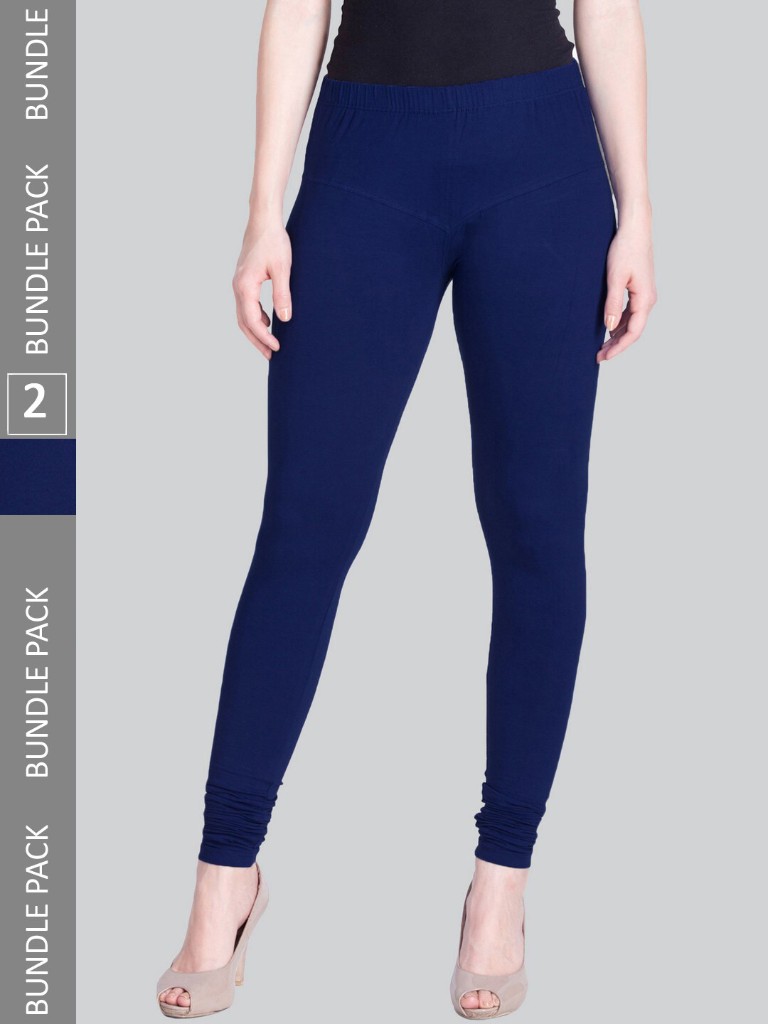 

LYRA Women Pack Of 2 4-Way Stretch Churidar-Length Cotton Lycra Leggings, Navy blue