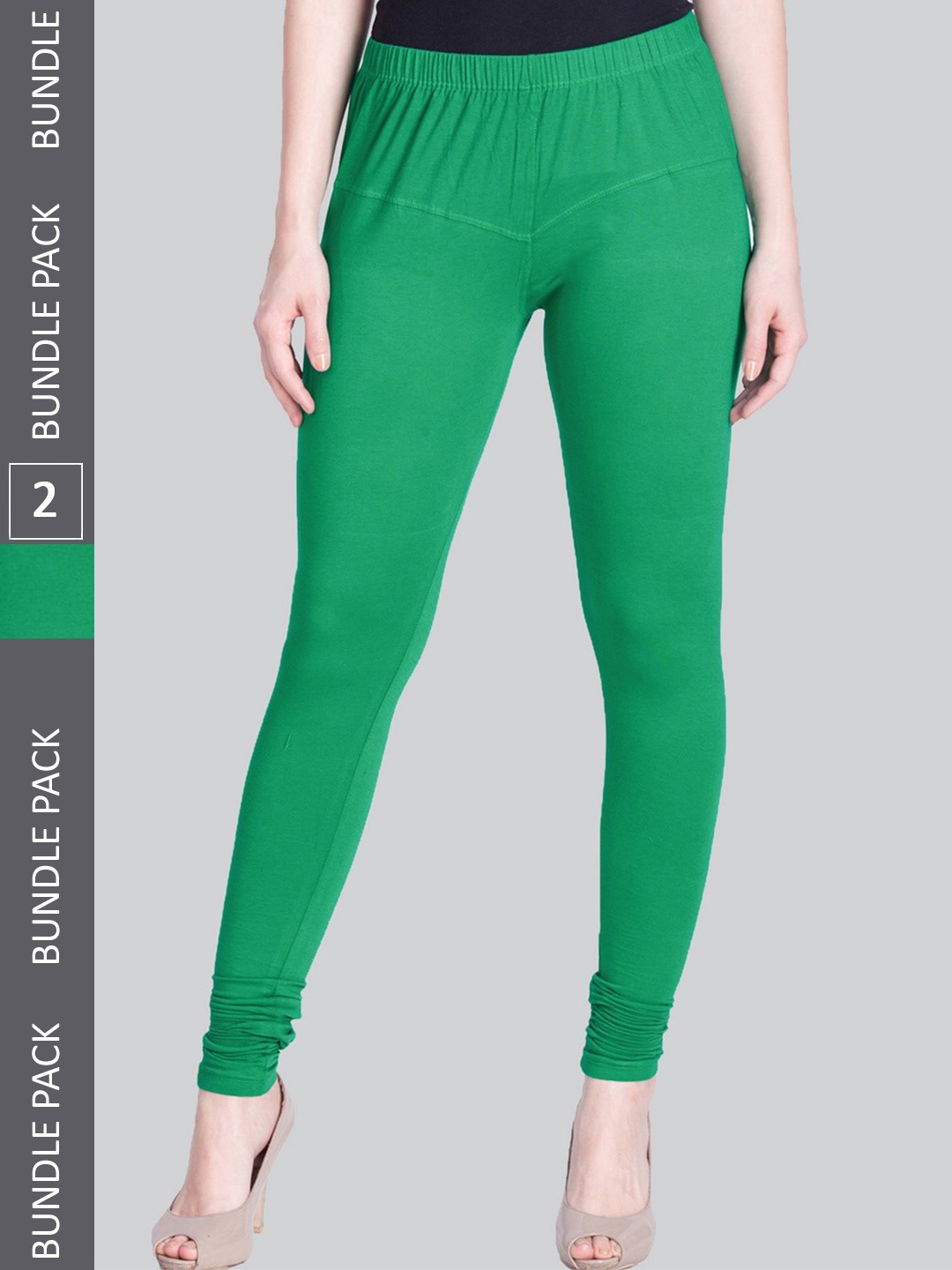 

LYRA Women Pack Of 2 4-Way Stretch Churidar-Length Cotton Lycra Leggings, Green