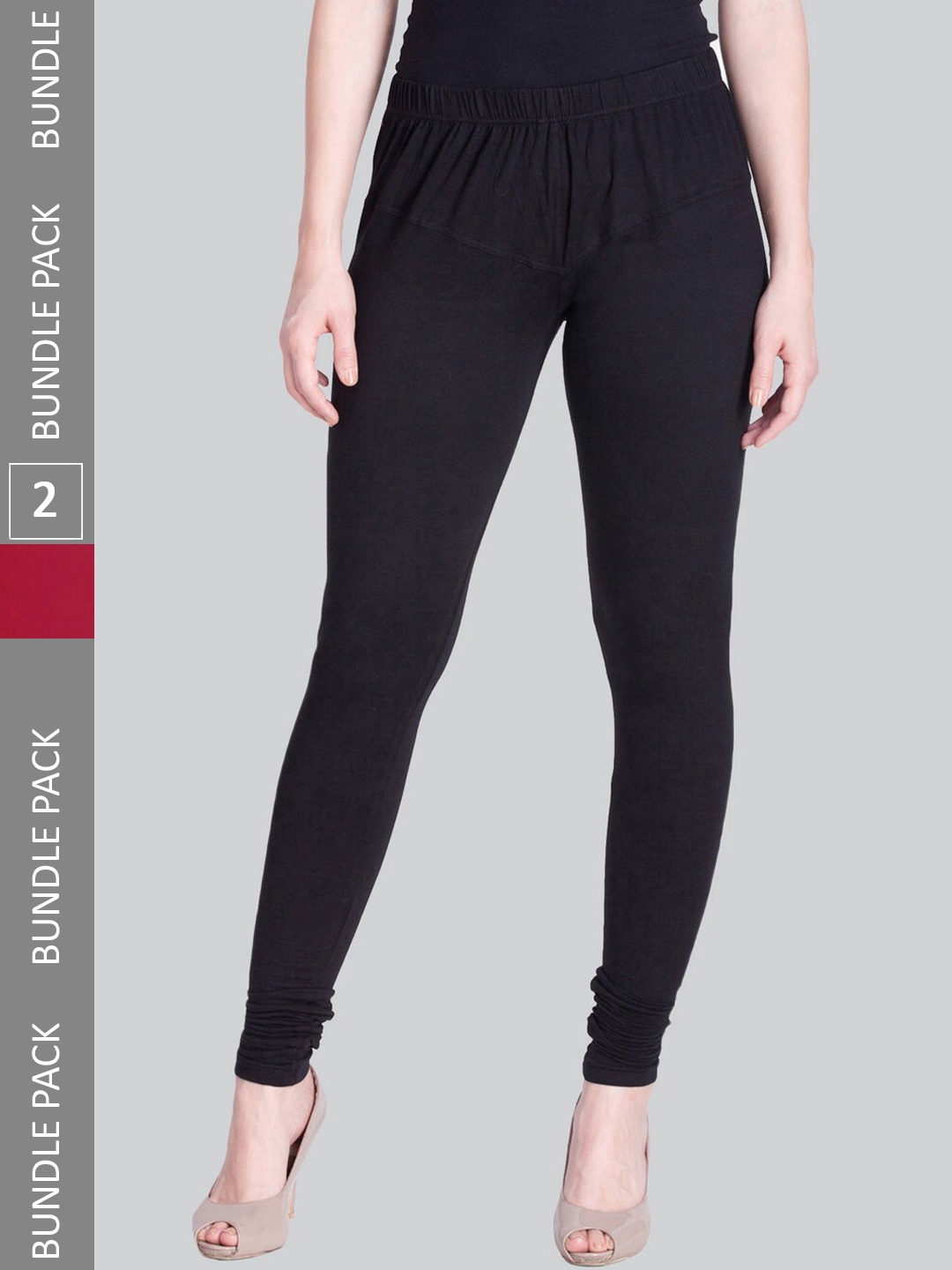 

LYRA Women Pack Of 2 4-Way Stretch Churidar-Length Cotton Lycra Leggings, Black