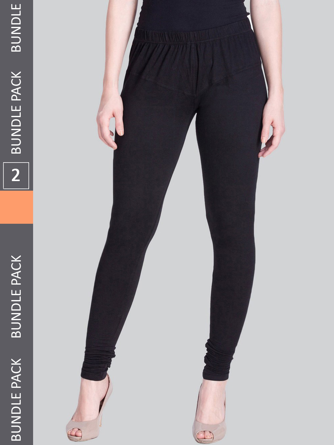 

LYRA Women Pack Of 2 4-Way Stretch Churidar-Length Cotton Lycra Leggings, Black