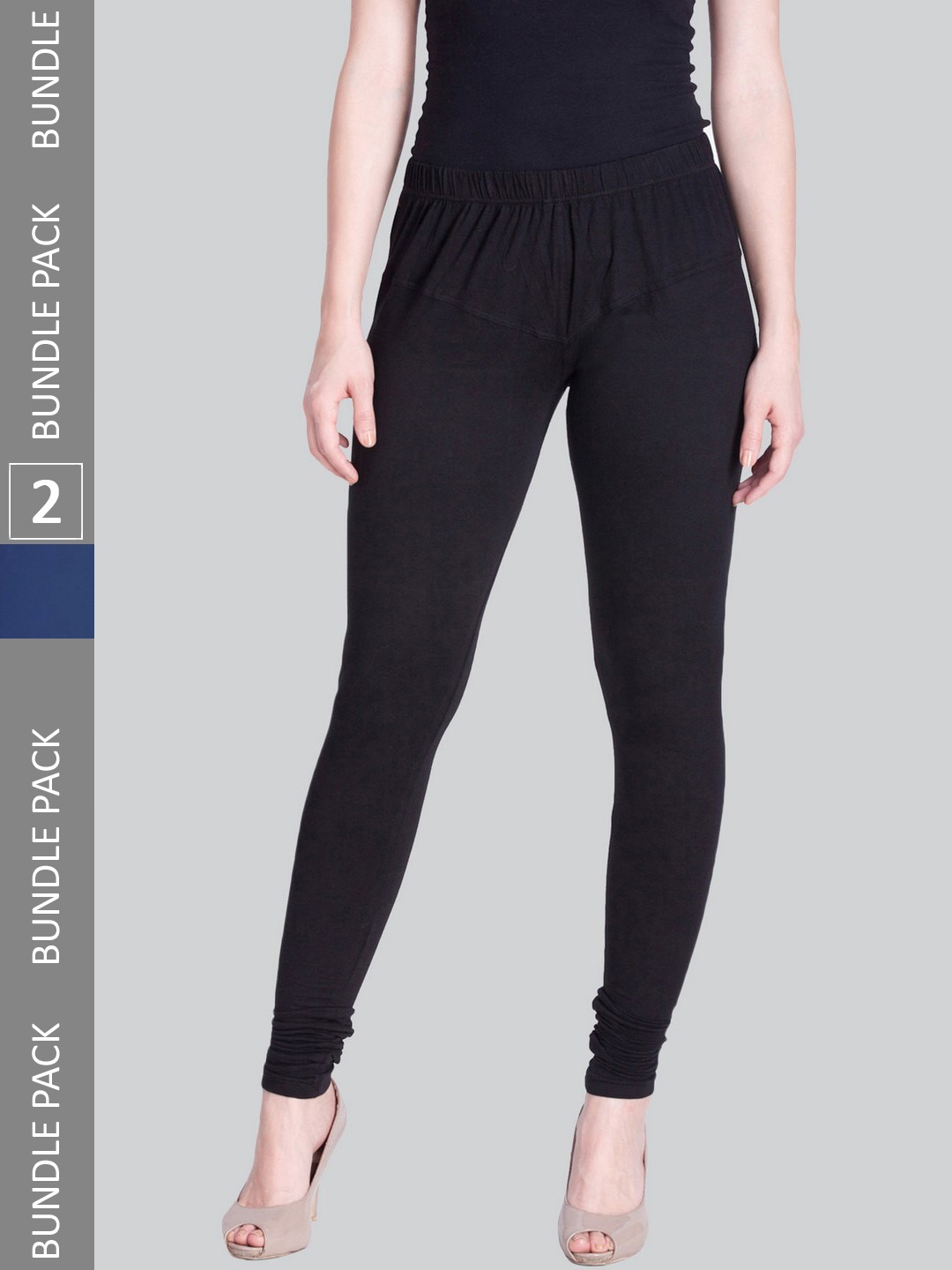 

LYRA Women Pack Of 2 4-Way Stretch Churidar-Length Cotton Lycra Leggings, Black