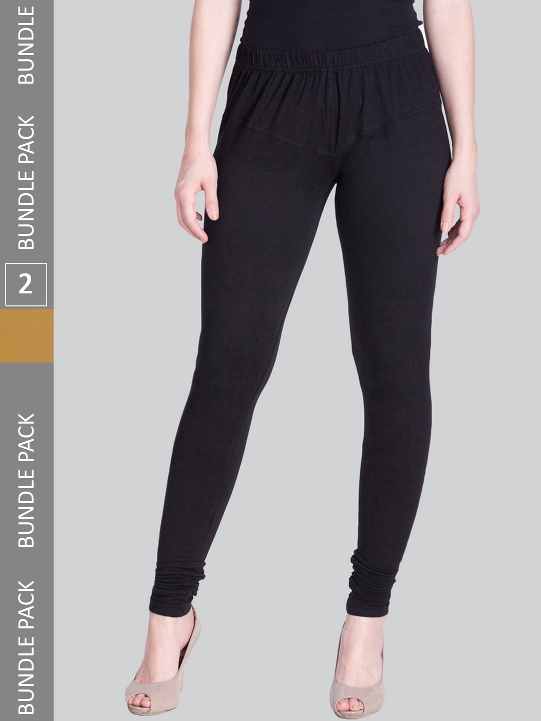 

LYRA Women Pack Of 2 Churidar-Length Cotton Lycra Leggings, Black