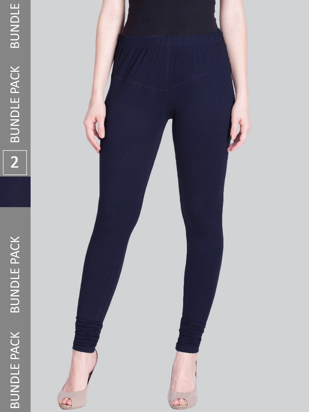 

LYRA Women Pack Of 2 Mid Rise Churidar-Length Cotton Lycra Leggings, Navy blue