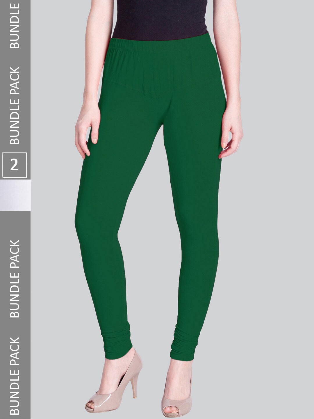 

LYRA Women Pack Of 2 Churidar-Length Cotton Lycra Leggings, Green