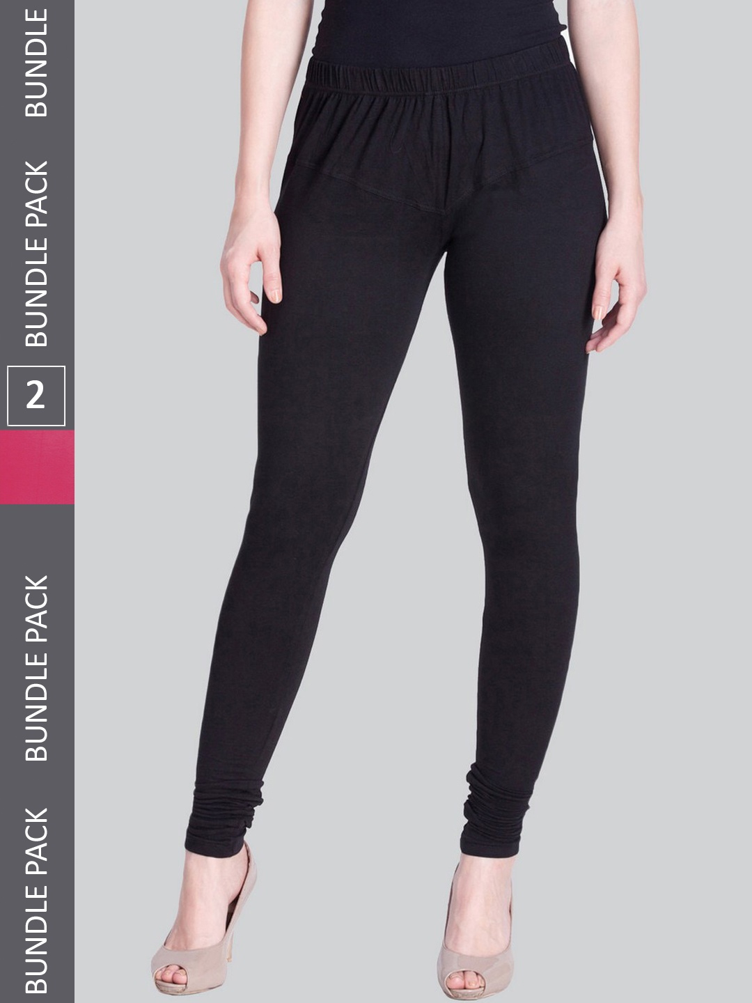 

LYRA Women Pack Of 2 Churidar-Length Cotton Lycra Leggings, Black