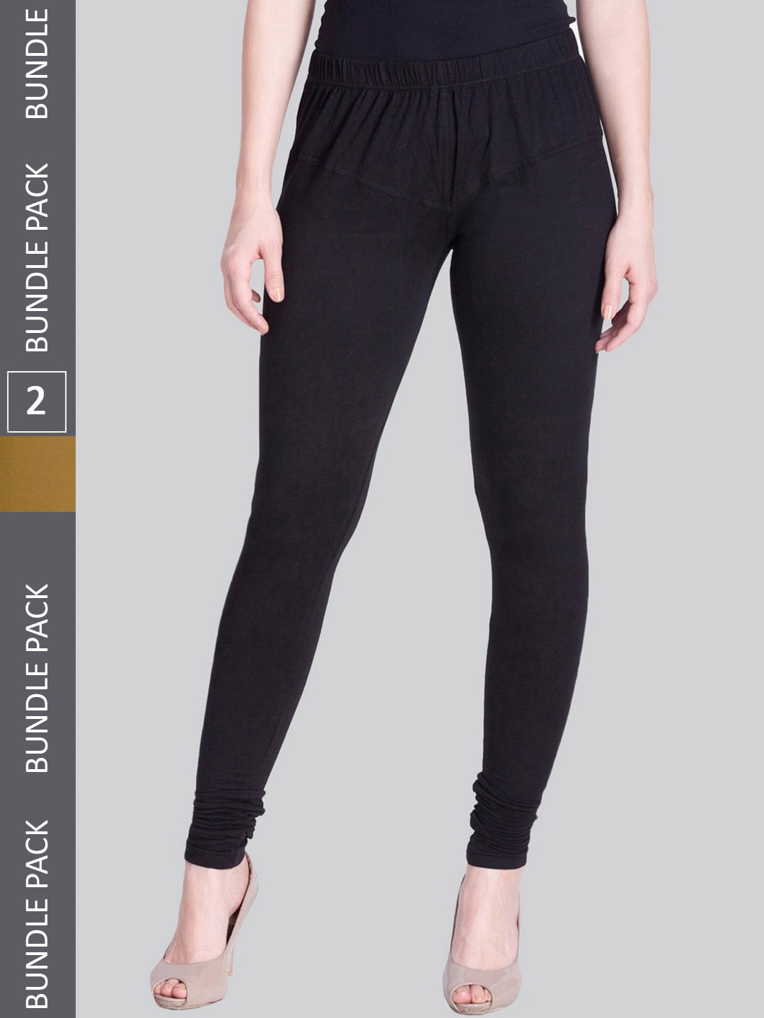 

LYRA Women Pack Of 2 Churidar-Length Premium Cotton Lycra Leggings, Black