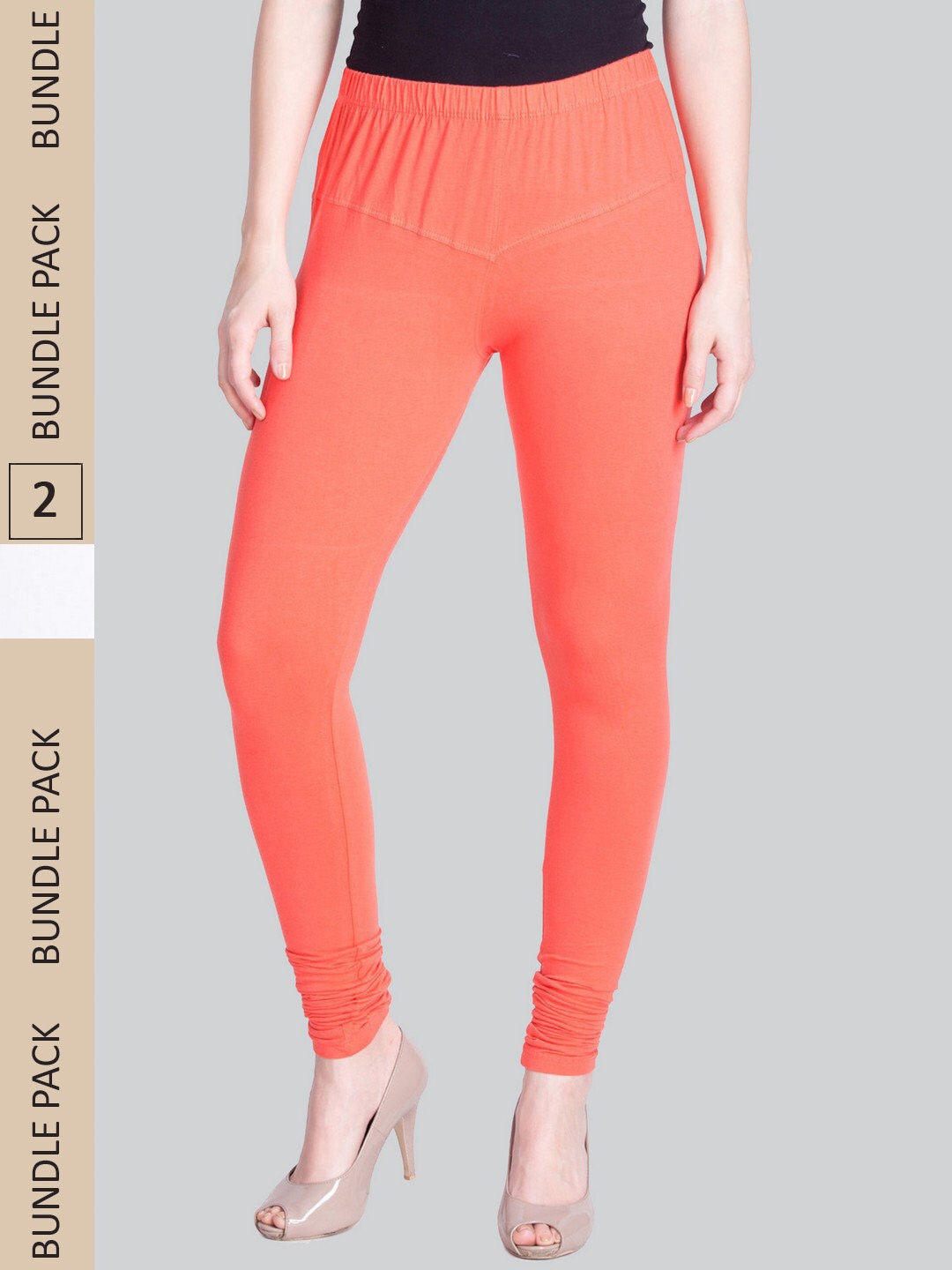 

LYRA Women Pack Of 2 Churidar-Length Cotton Lycra Leggings, Peach