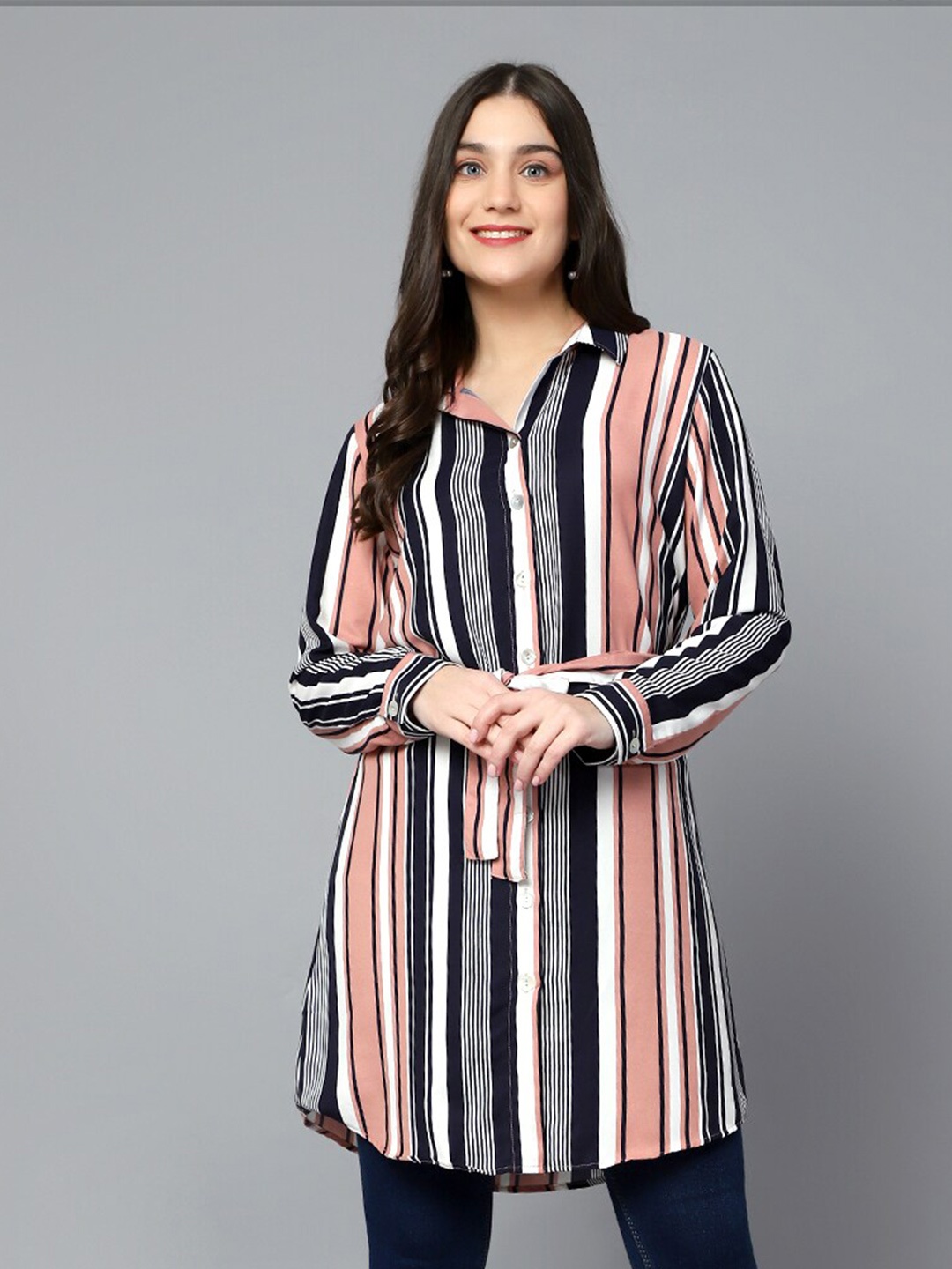 

Cantabil Shirt Collar Striped Tunic, Peach