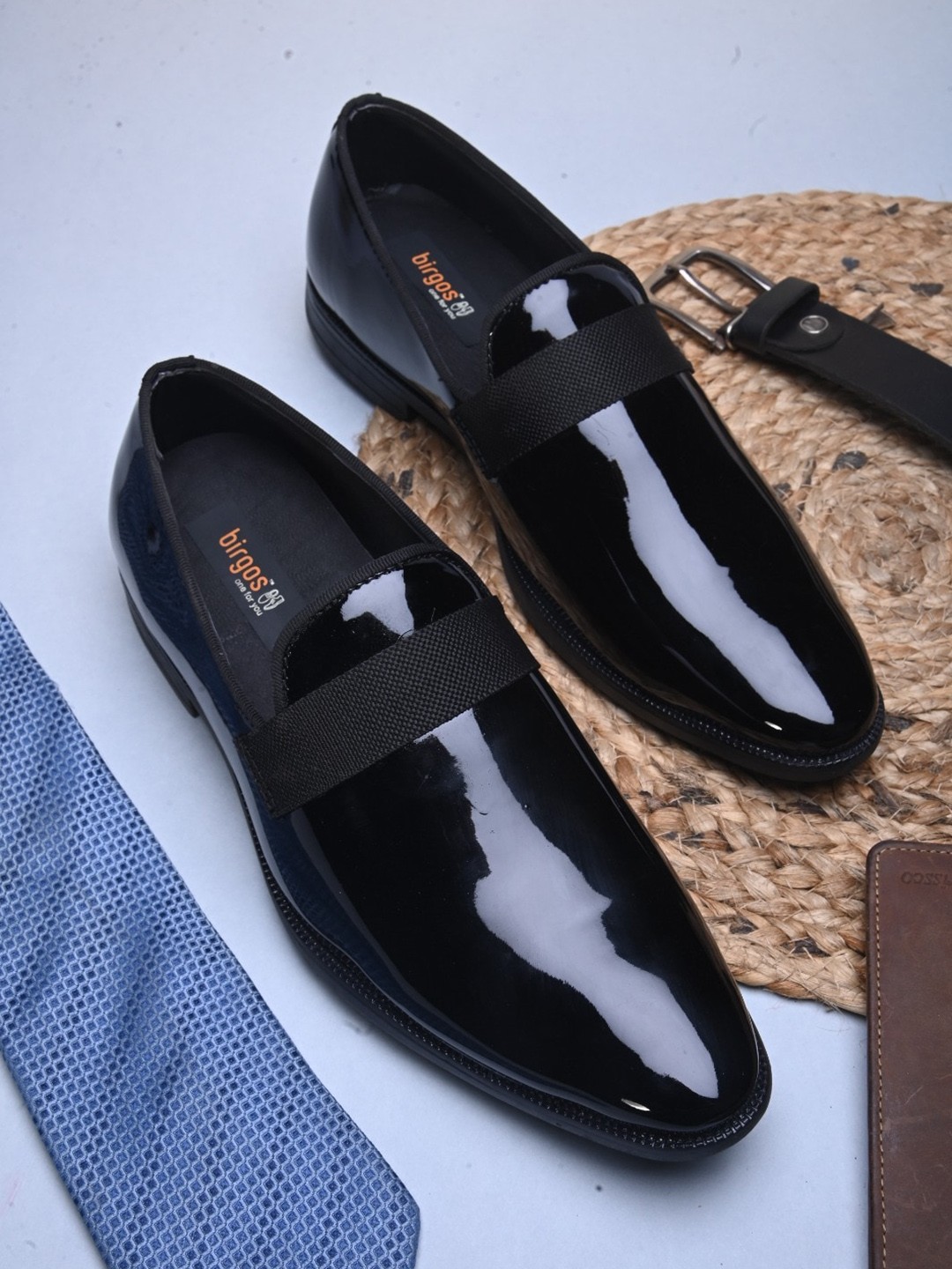 

birgos Men Formal Round Toe Slip On Shoes, Black