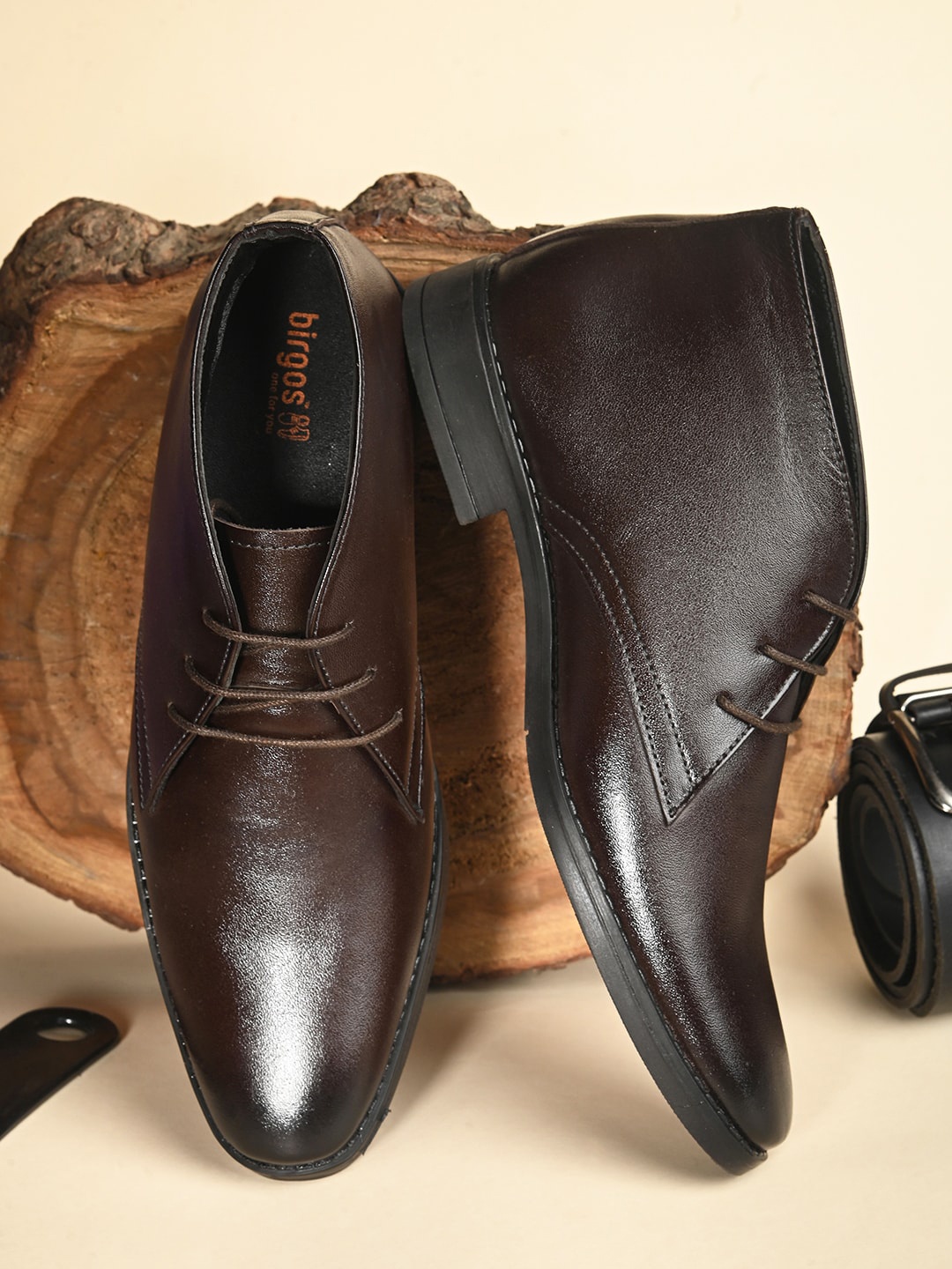 

birgos Men Mid Top Leather Formal Derbys, Brown