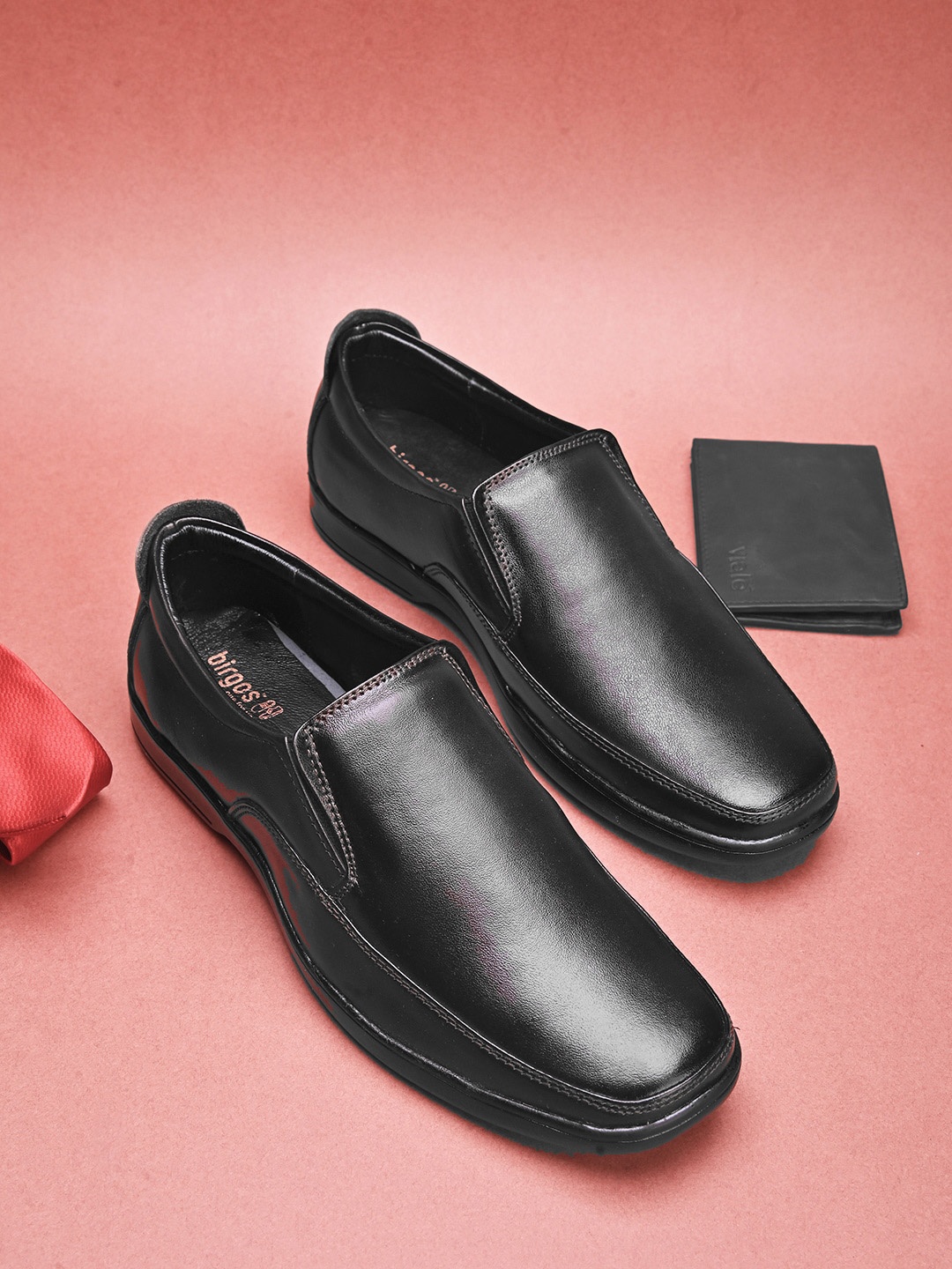 

birgos Men Genuine Leather Formal Slip On Shoes, Black