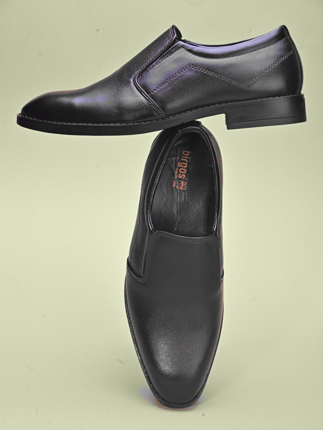 

birgos Men Leather Formal Slip-On Shoes, Black