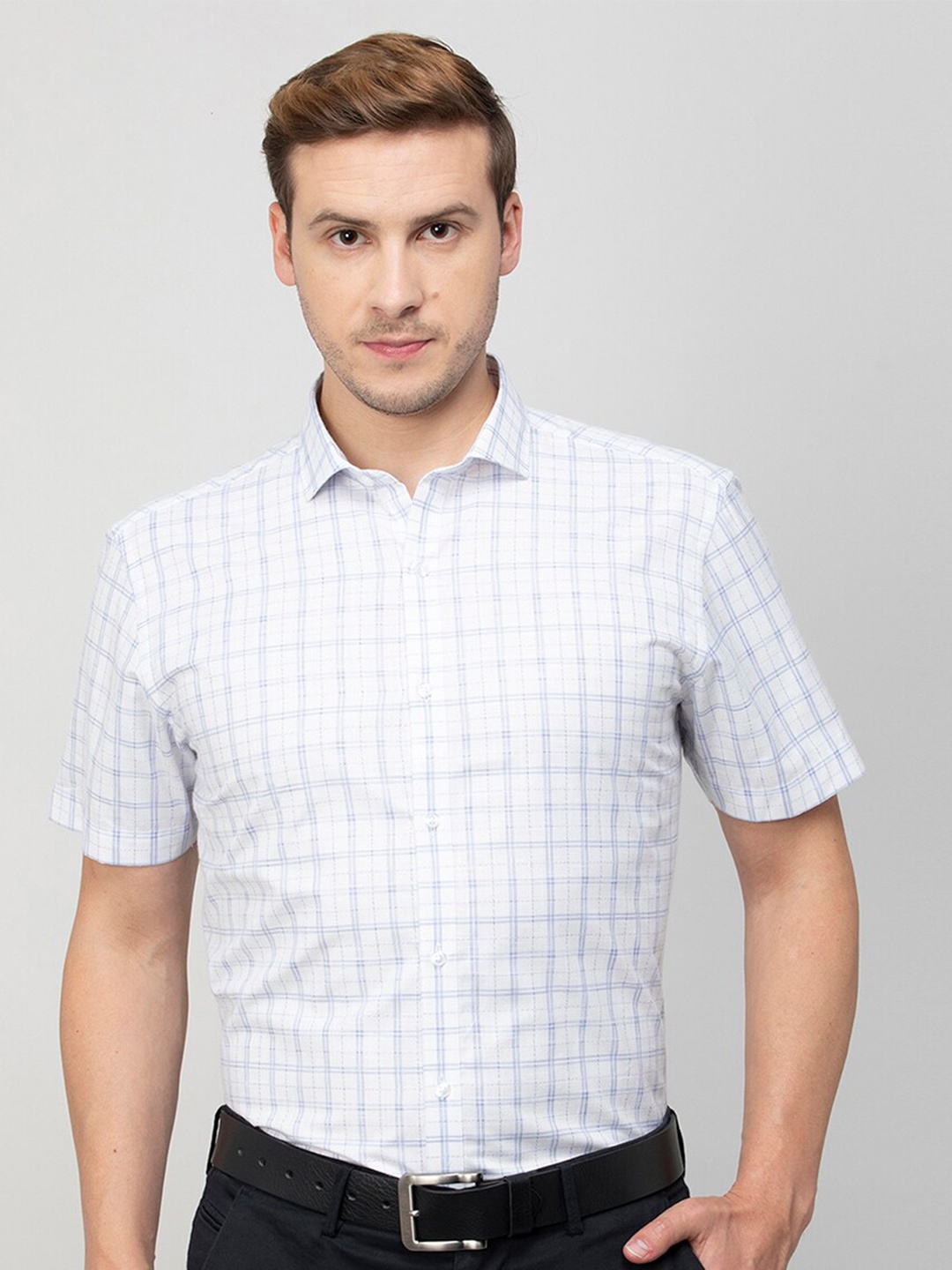 

CODE by Lifestyle Grid Tattersall Checks Cotton Formal Shirt, Blue