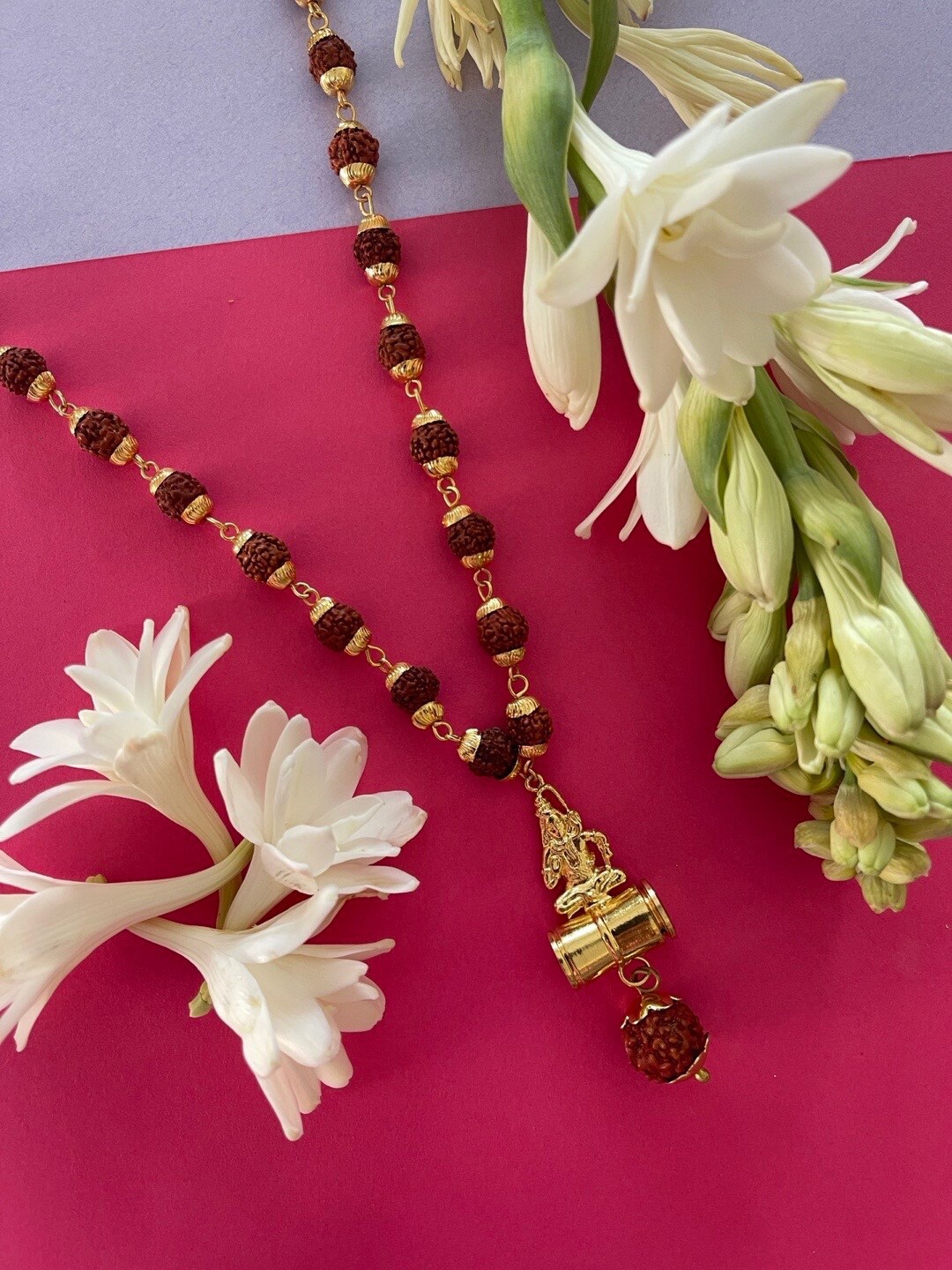 

Digital Dress Room Men Gold-Plated Lord Shiva Pendant Rudraksha Chain, Brown