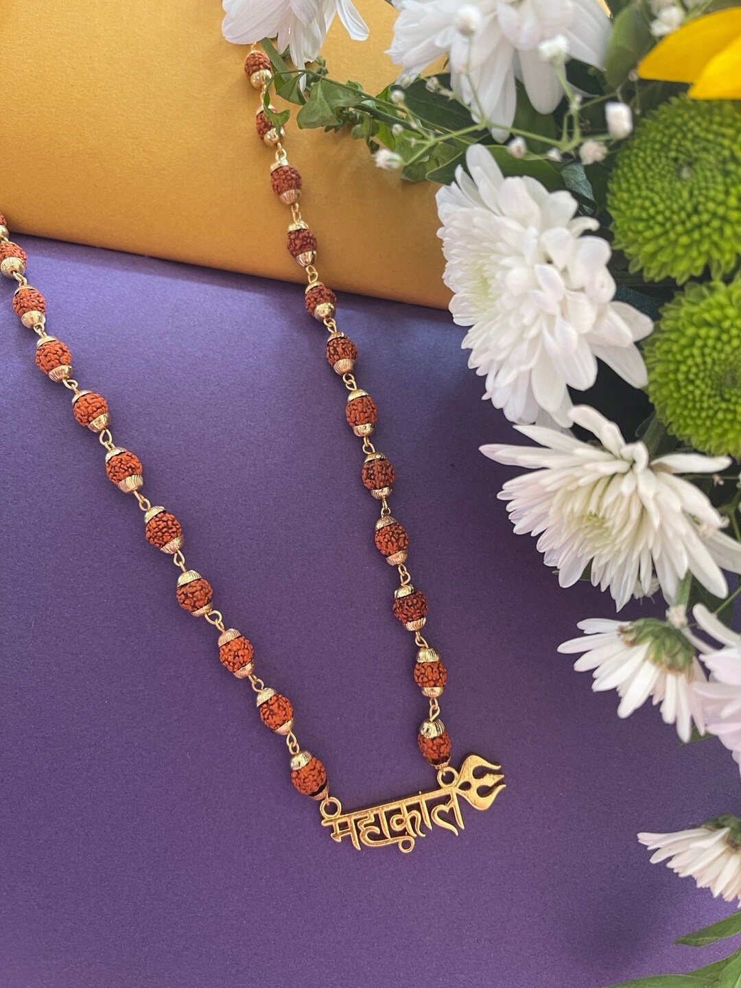 

Digital Dress Room Men Brass Gold-Plated Rudraksha Necklace, Brown