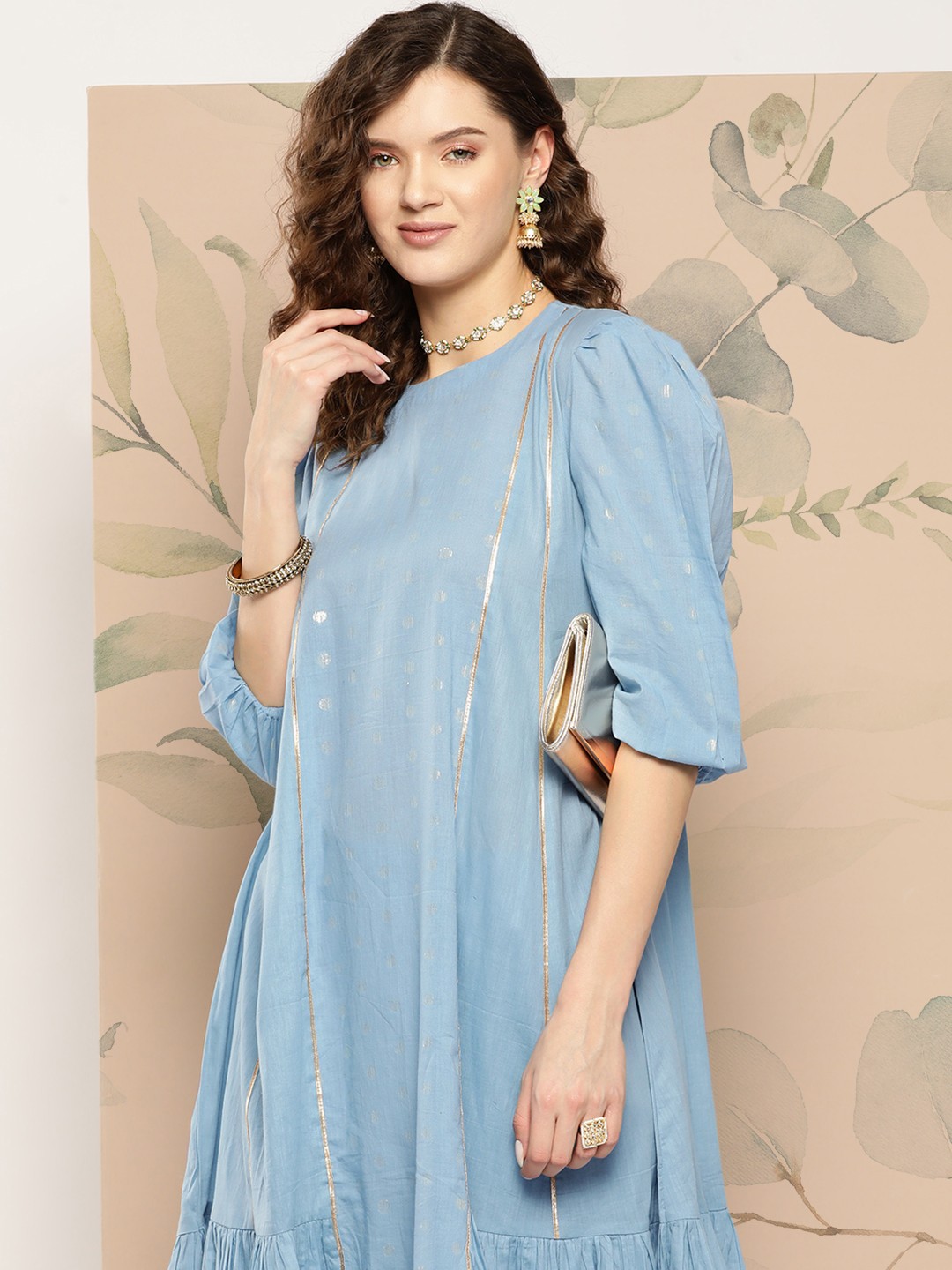 

Inddus Gotta Patti Pure Cotton Kurta with Trousers, Turquoise blue