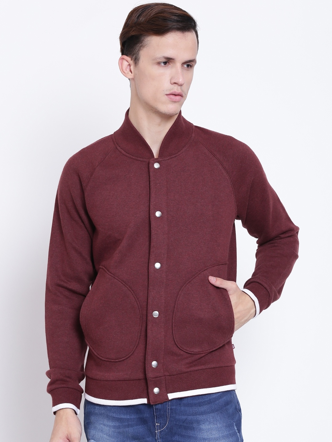 

United Colors of Benetton Men Maroon Solid Sweatshirt