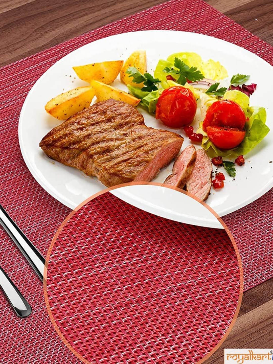 

royalkart 7 Pcs Red Woven Design Table Placemats With Runner