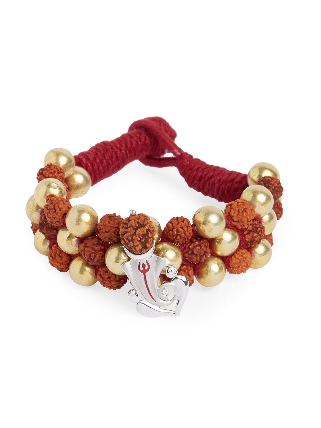 

ahilya 92.5 Sterling Silver & Gold-Plated Wraparound Ganesha Rudraksha Bracelet, Brown