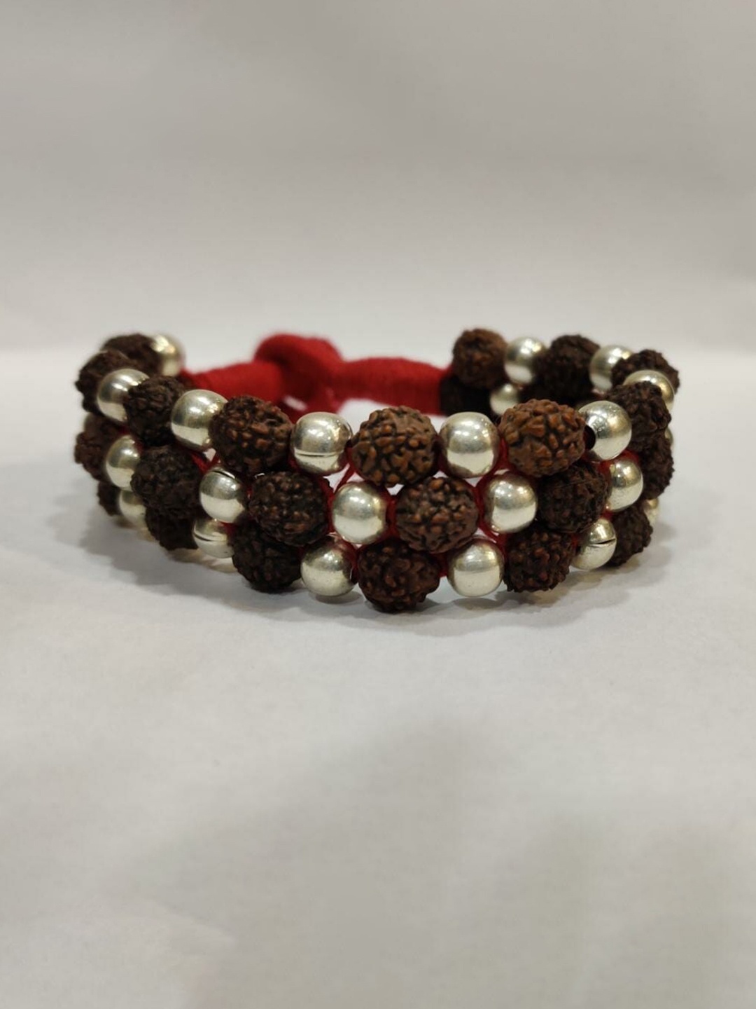 

ahilya 92.5 Sterling Silver-Plated Wraparound Rudraksha Bracelet, Brown
