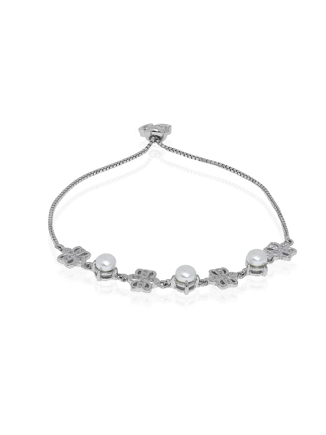 

ahilya 92.5 Sterling Silver-Plated Beaded Charm Bracelet, White