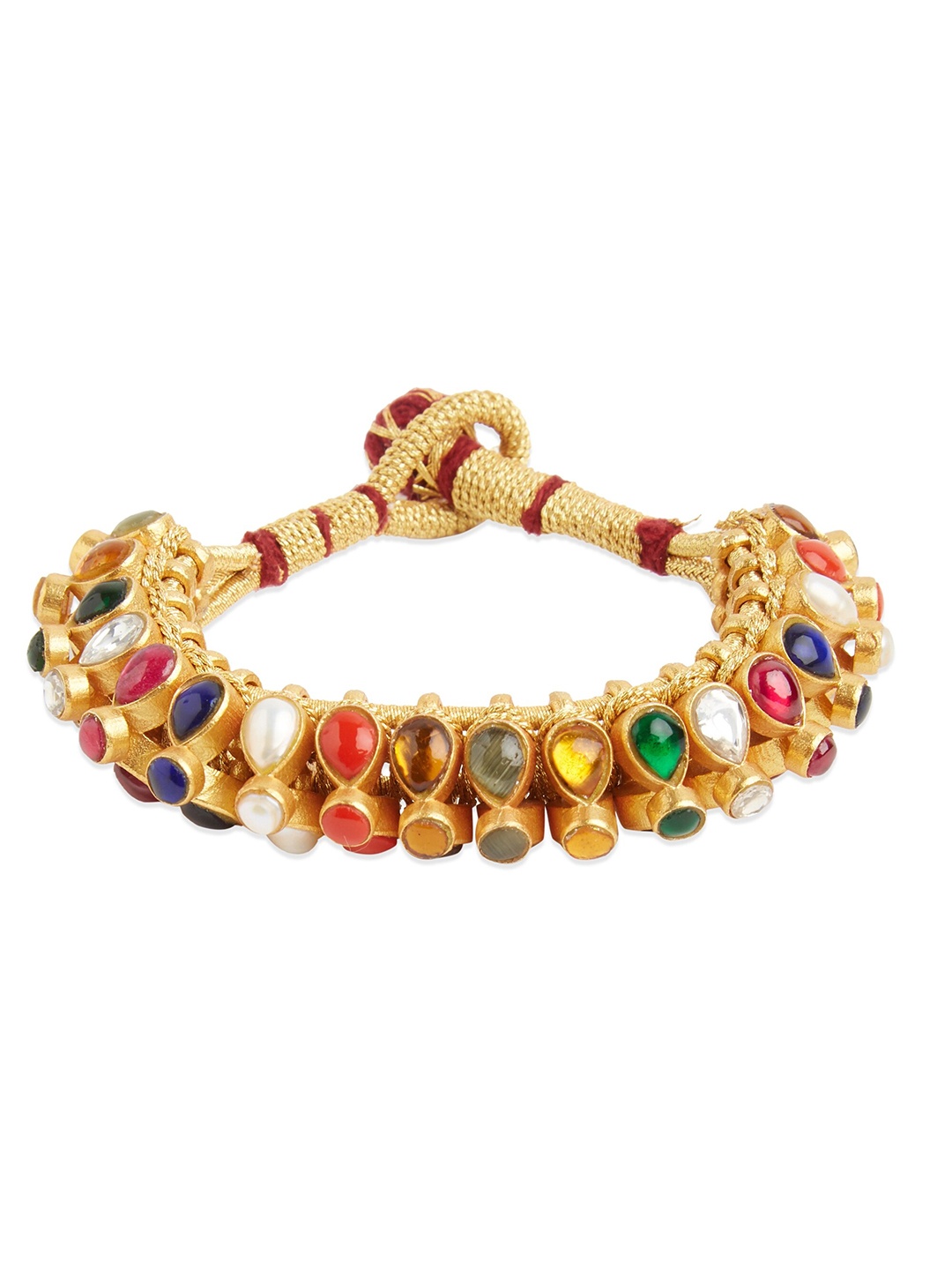 

ahilya 92.5 Sterling Silver & Gold-Plated Stone-Studded Wraparound Bracelet, Red