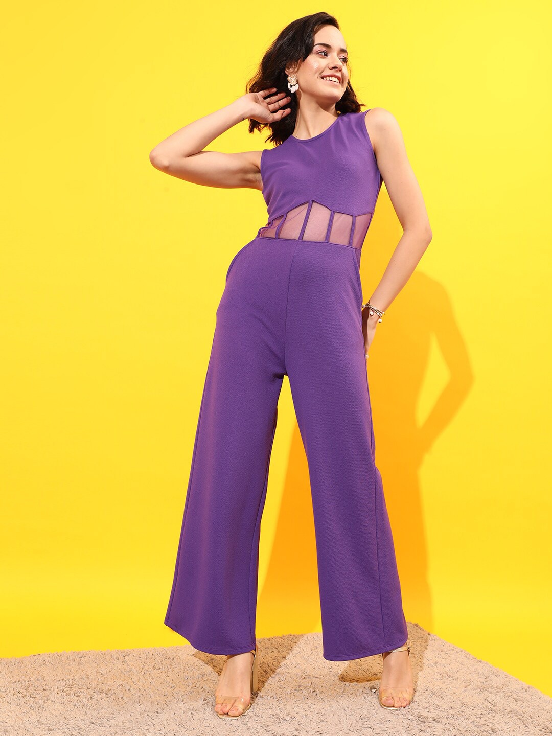 

STREET 9 Round Neck Basic Corset Jumpsuit, Purple