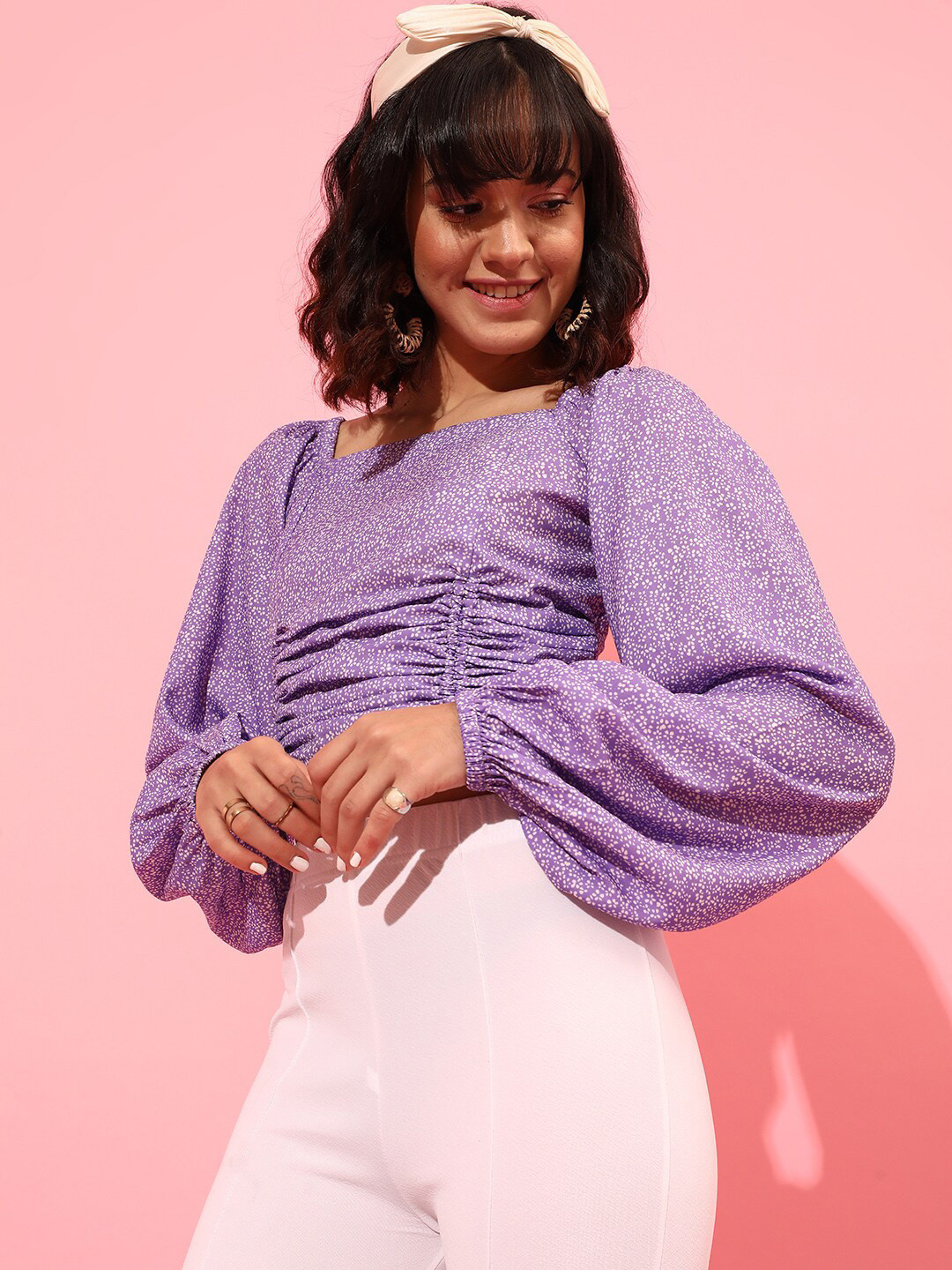 

STREET 9 Geometric Printed Georgette Crop Top, Lavender