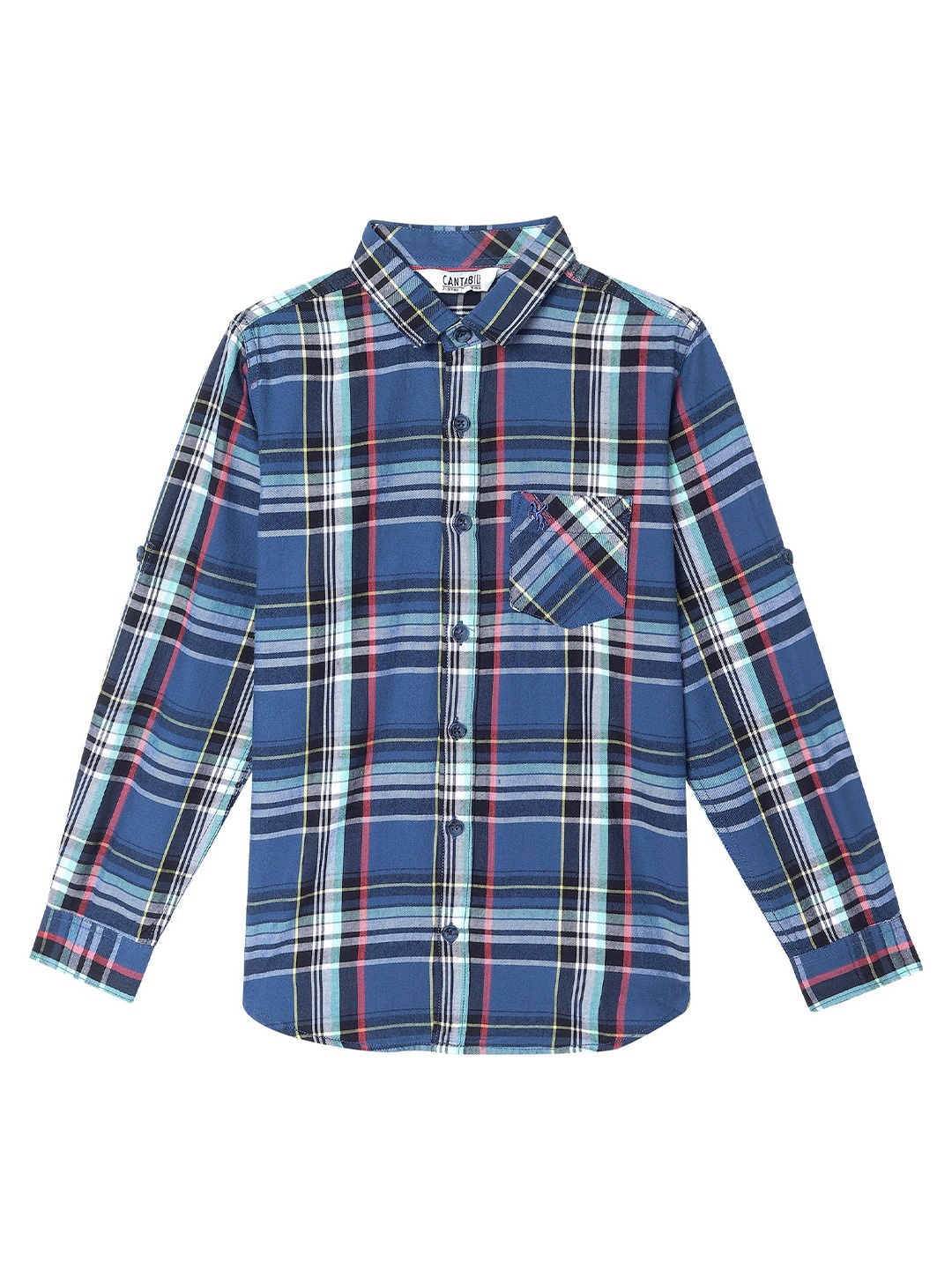 

Cantabil Boys Tartan Checks Casual Cotton Shirt, Navy blue