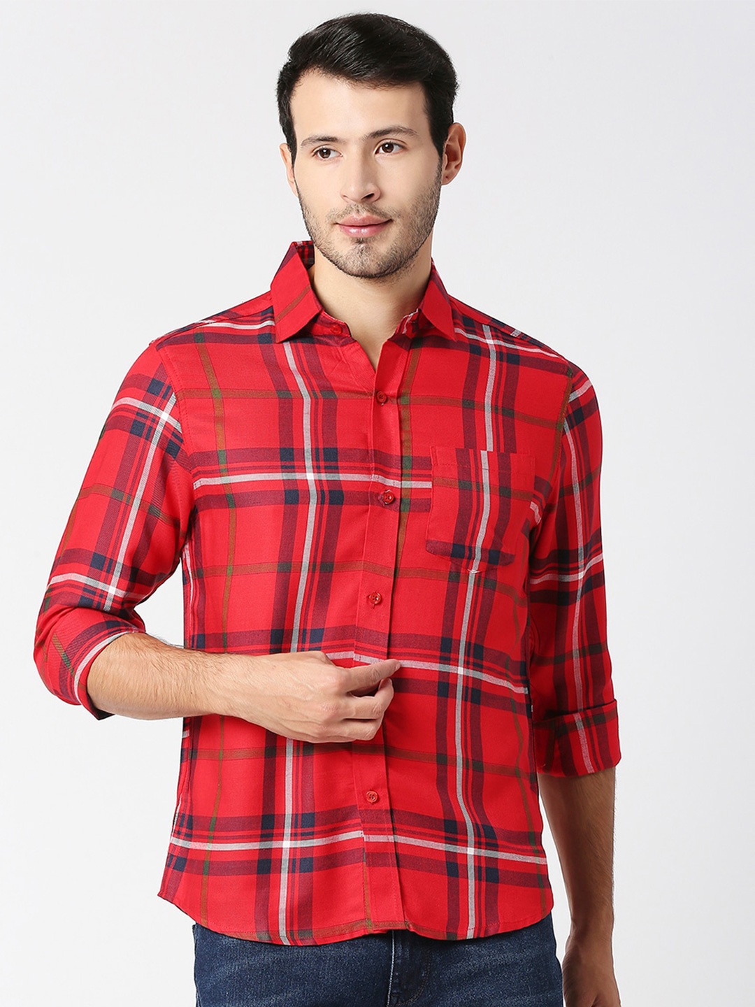 

MOD ECRU Tartan Checked Classic Casual Shirt, Red