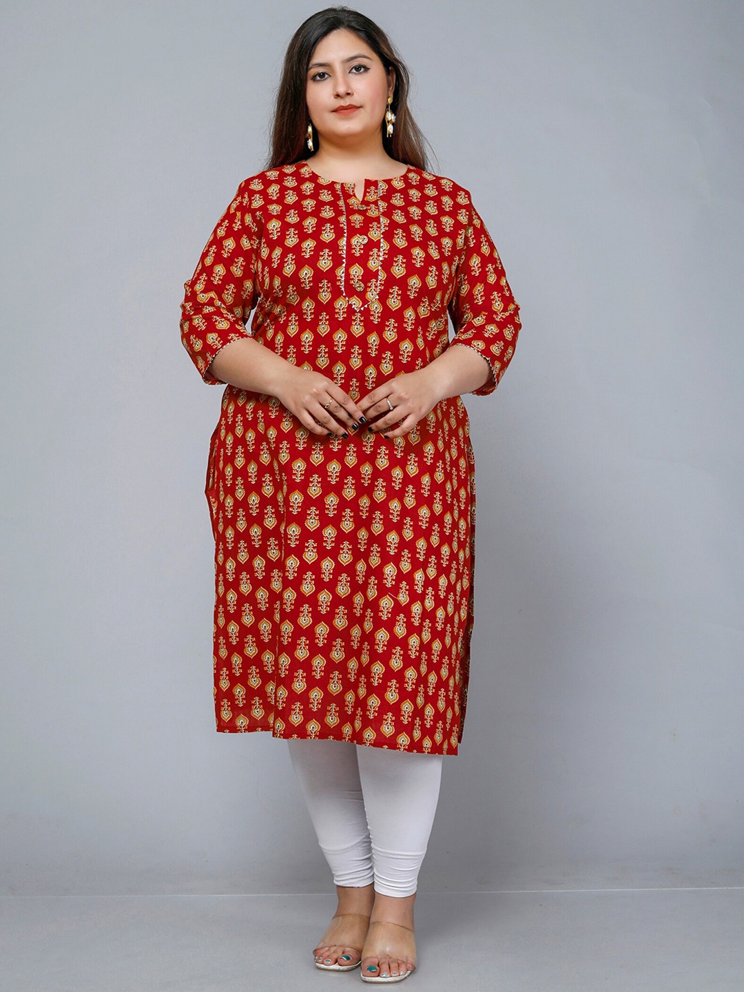 

Jevi Prints Plus Size Ethnic Motifs Printed Block Print Cotton Kurta, Red