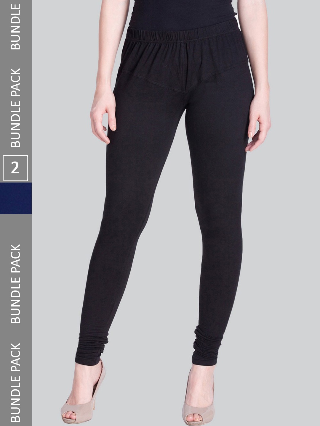

LYRA Women Pack Of 2 Churidar Length Cotton Lycra Leggings, Navy blue