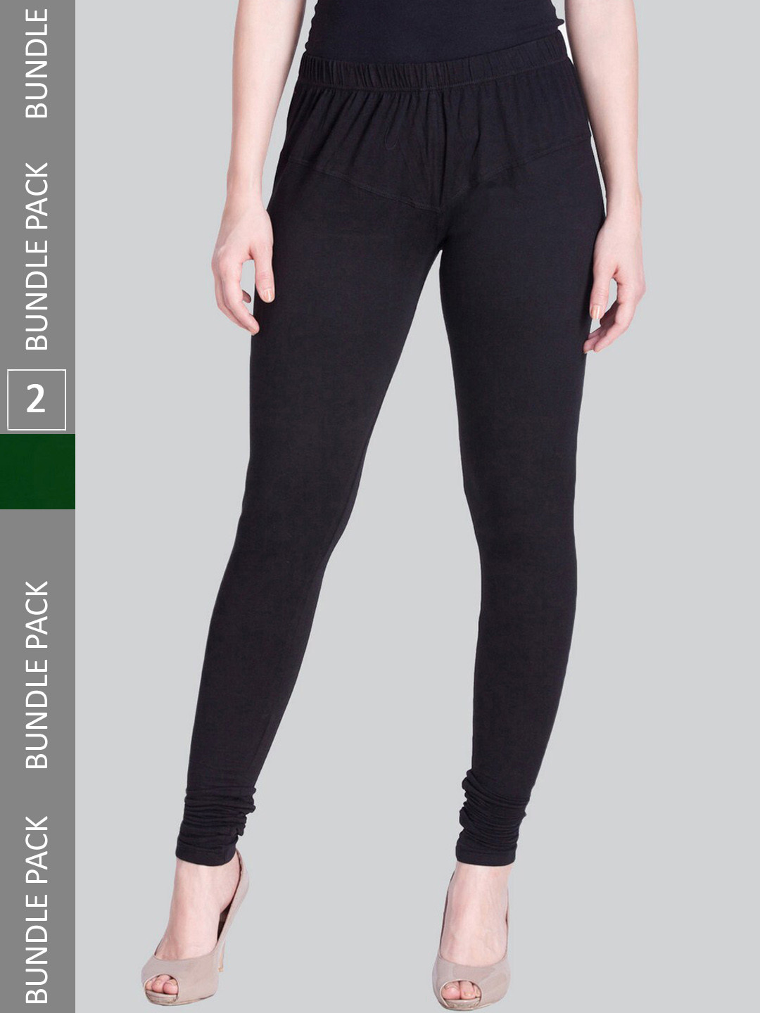 

LYRA Women Pack Of 2 Women Churidar-Length Cotton Lycra Leggings, Black