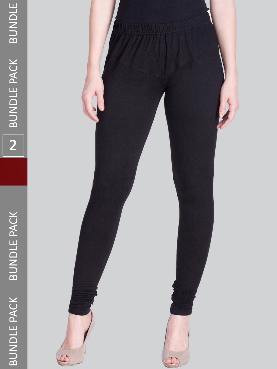 

LYRA Women Pack Of 2 Churidar Length Cotton Lycra Leggings, Black