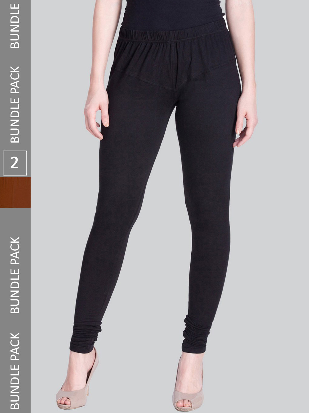 

LYRA Women Pack Of 2 Churidar Length Cotton Lycra Leggings, Black