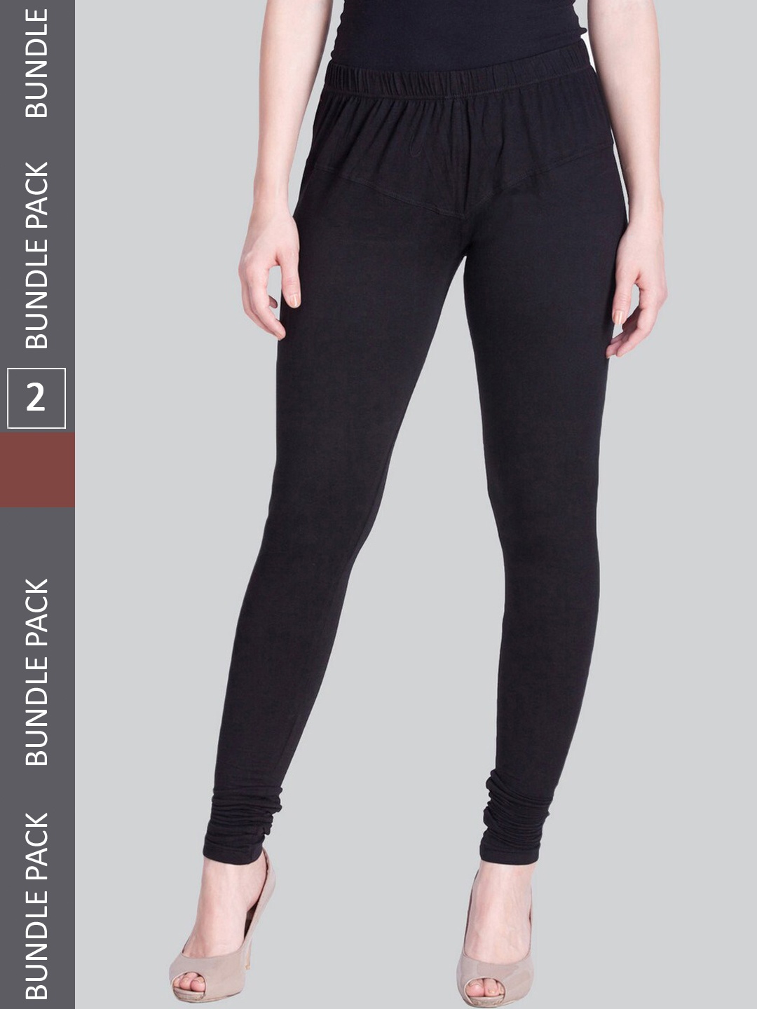 

LYRA Women Pack Of 2 Churidar-Length Cotton Lycra Leggings, Black