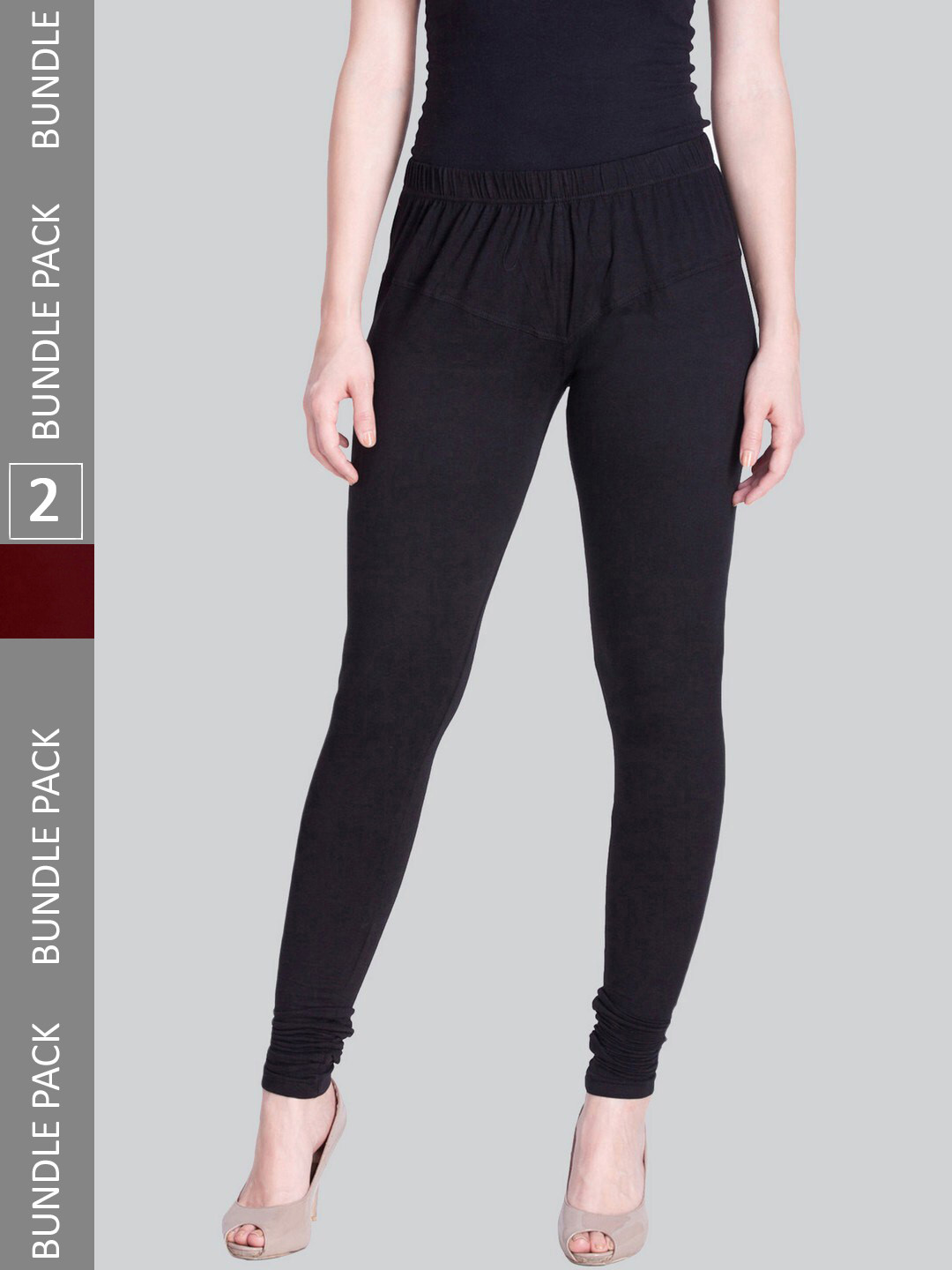 

LYRA Women Pack Of 2 Churidar Length Cotton Lycra Leggings, Black