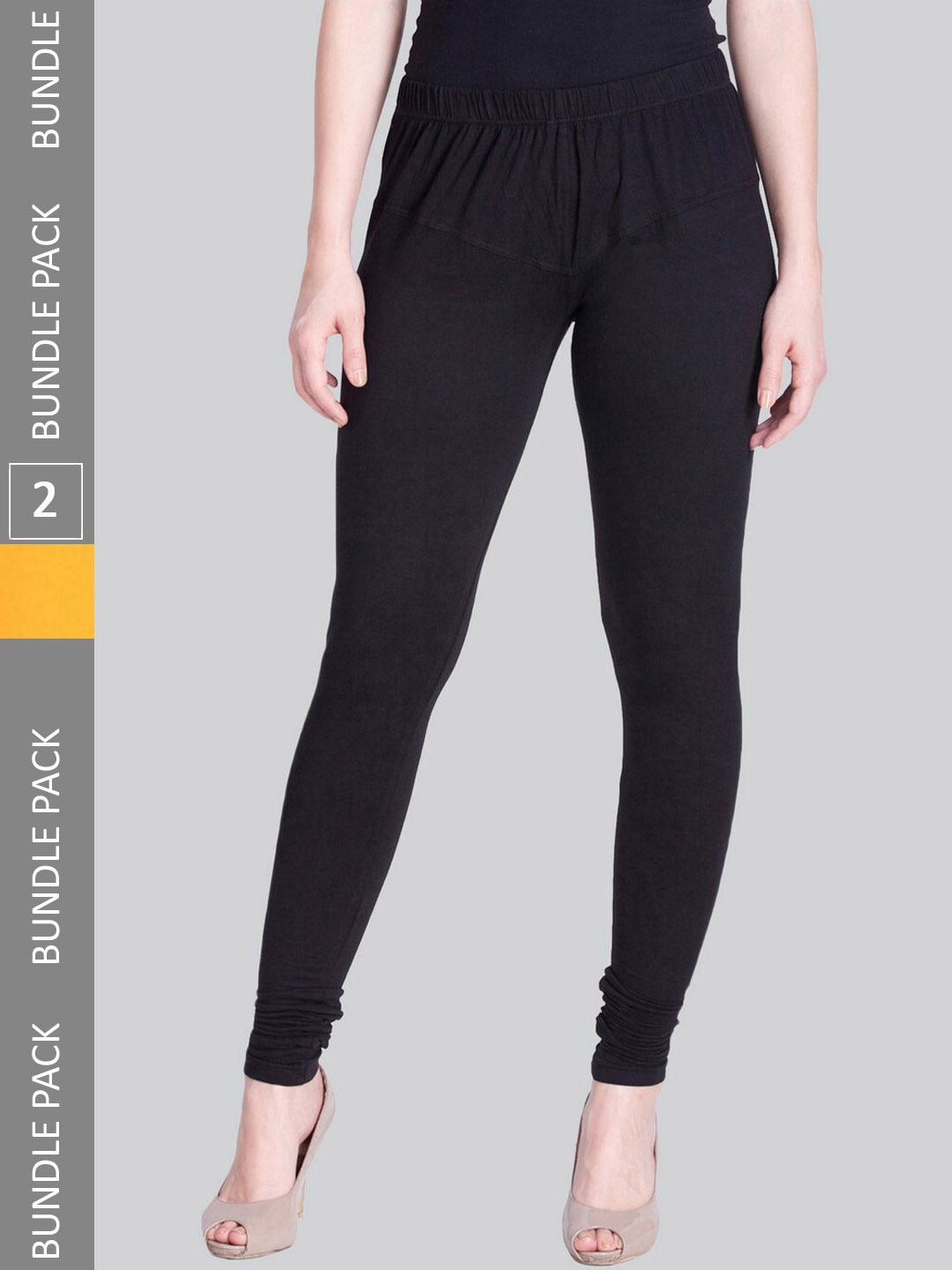 

LYRA Women Pack Of 2 Churidar-Length Cotton Lycra Leggings, Black