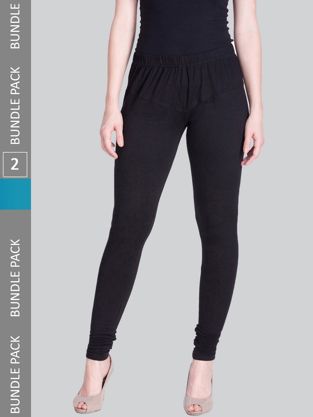 

LYRA Women Pack of 2 Churidar Length Cotton Lycra Leggings, Black