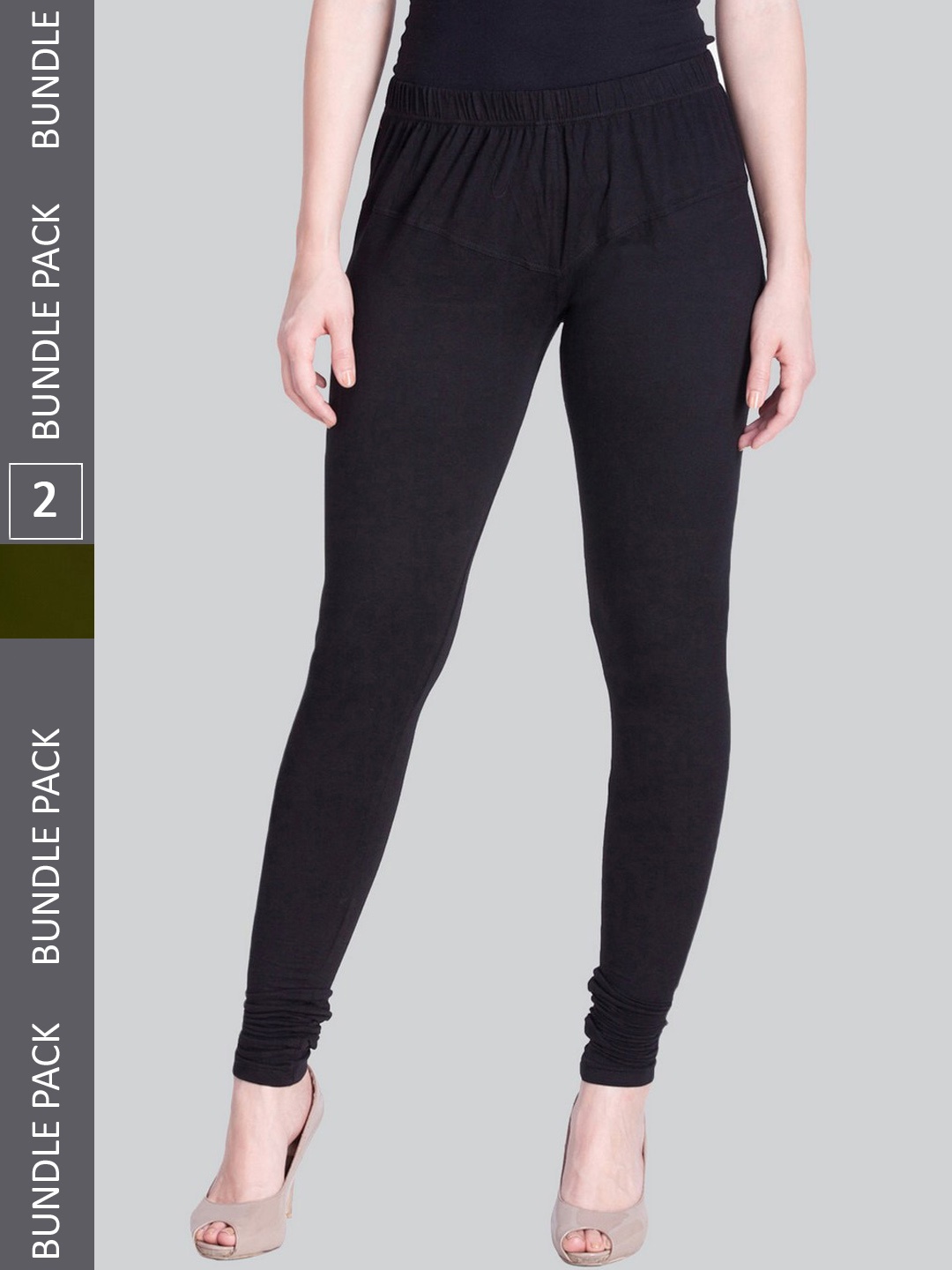 

LYRA Women Pack Of 2 Churidar-Length Cotton Lycra Leggings, Black