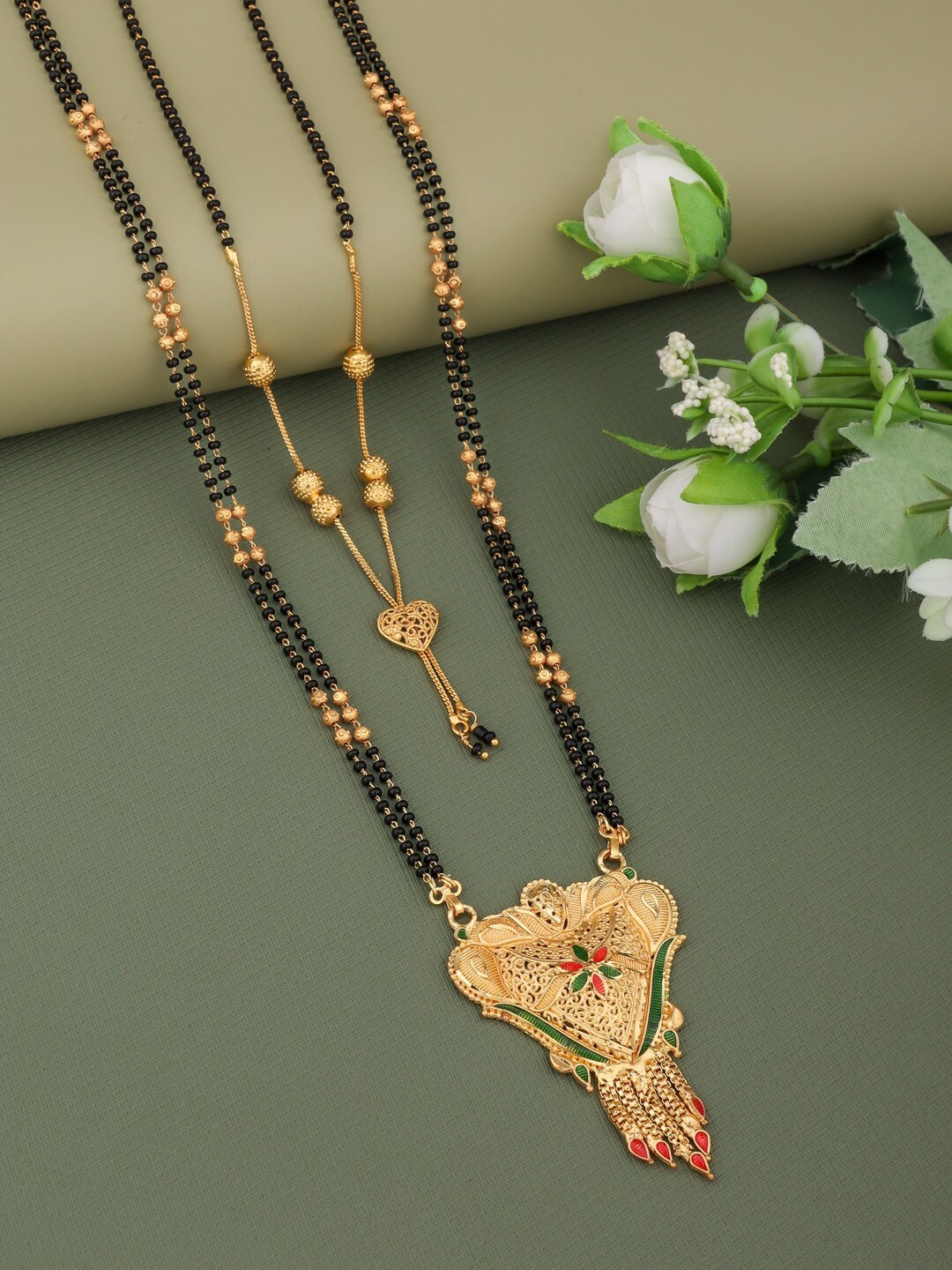 

Vita Bella Women Gold-Plated Alloy Black Beaded Mangalsutra