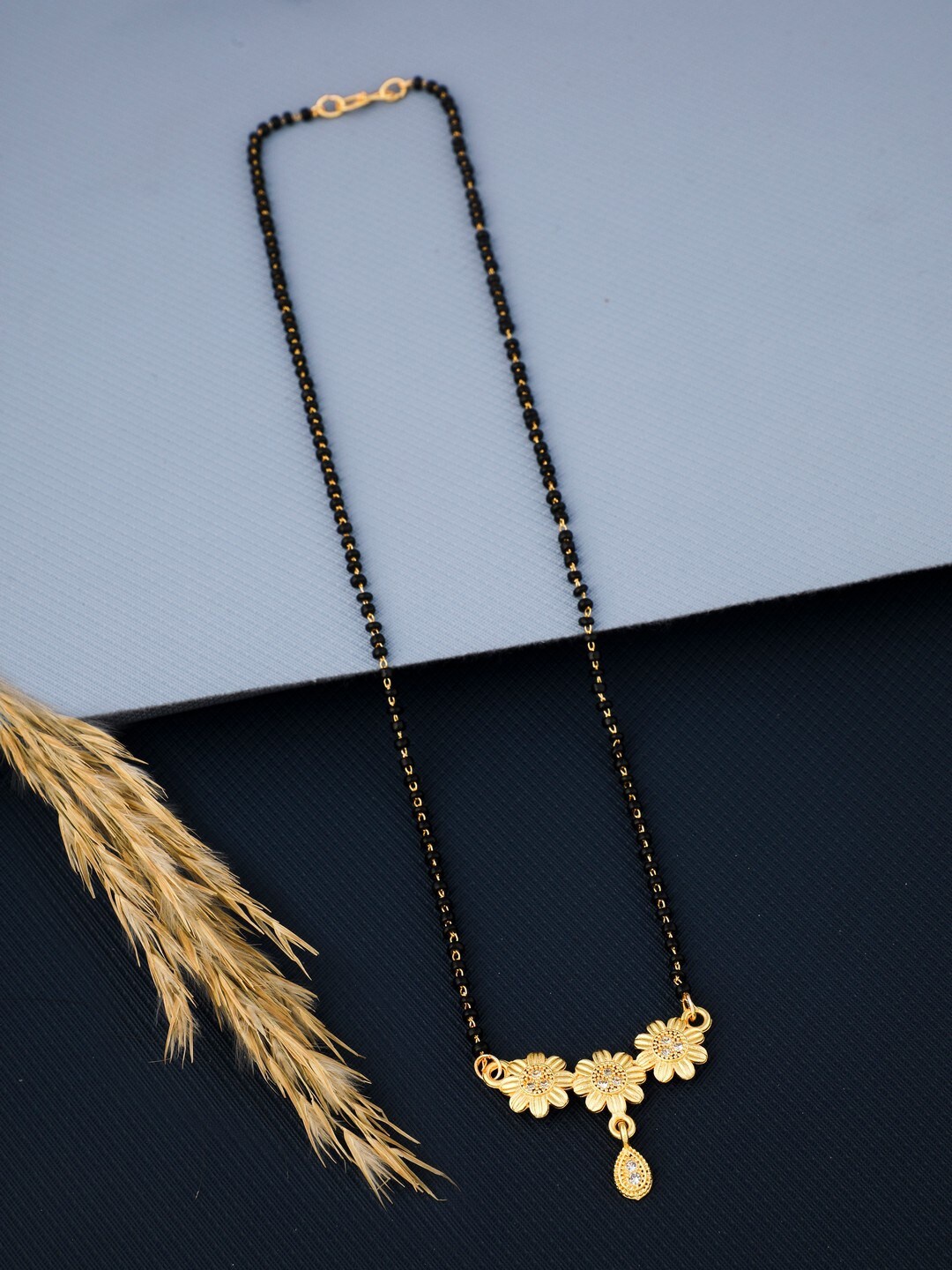 

Vita Bella Women Gold-Plated & Black Beaded Alloy Mangalsutra