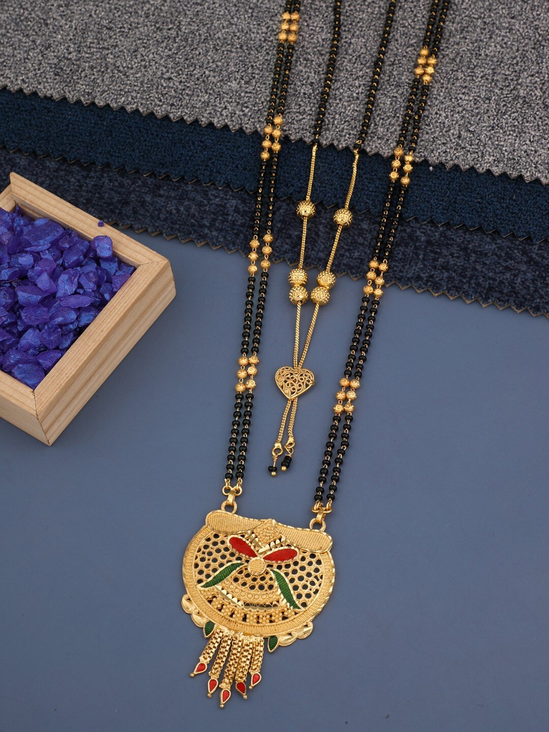 

Vita Bella Set Of 2 Gold-Plated Mangalsutra, Black