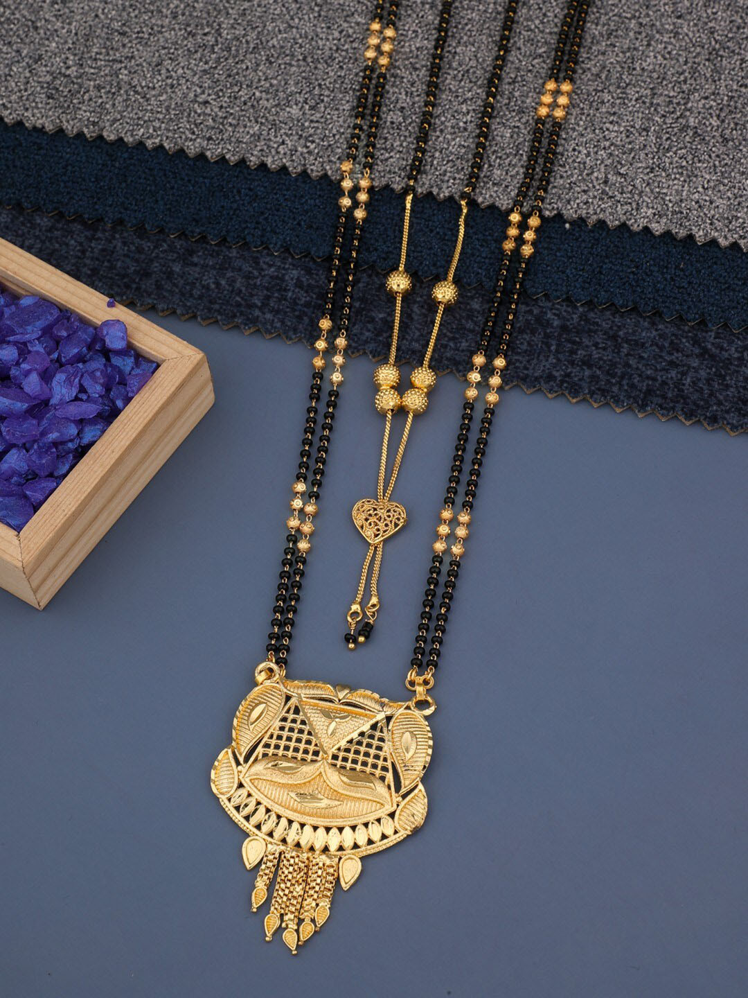 

Vita Bella Set Of 2 Gold-Plated Beaded Mangalsutra, Black