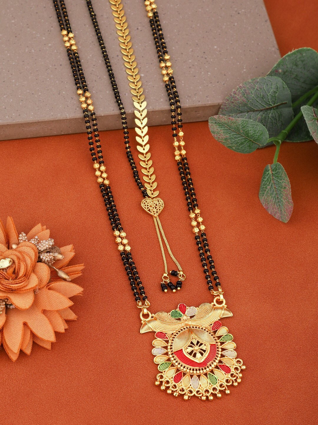 

Vita Bella Set Of 2 Gold-Plated Mangalsutra, Black